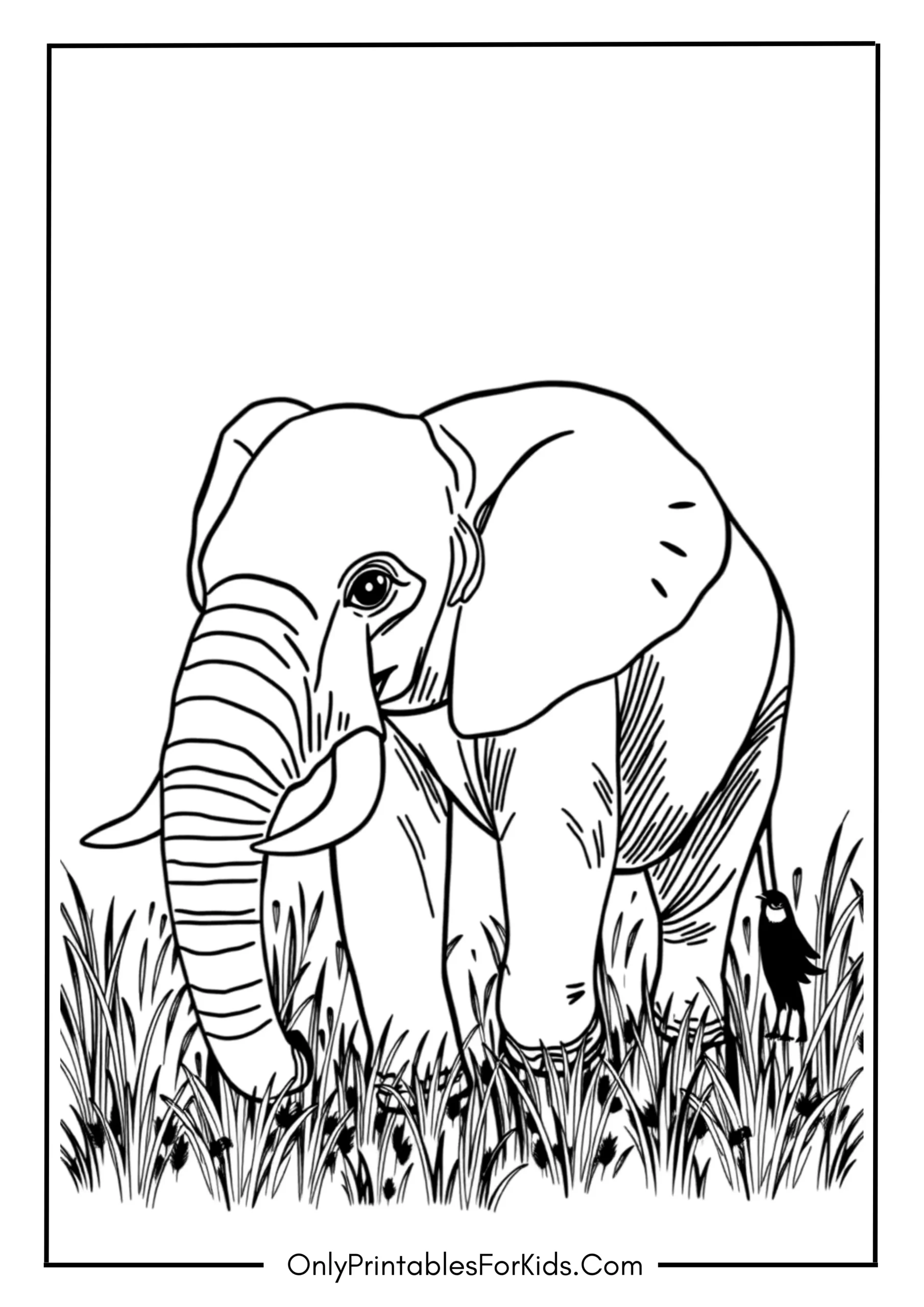 Gentle Giant Elephant in the Grasslands