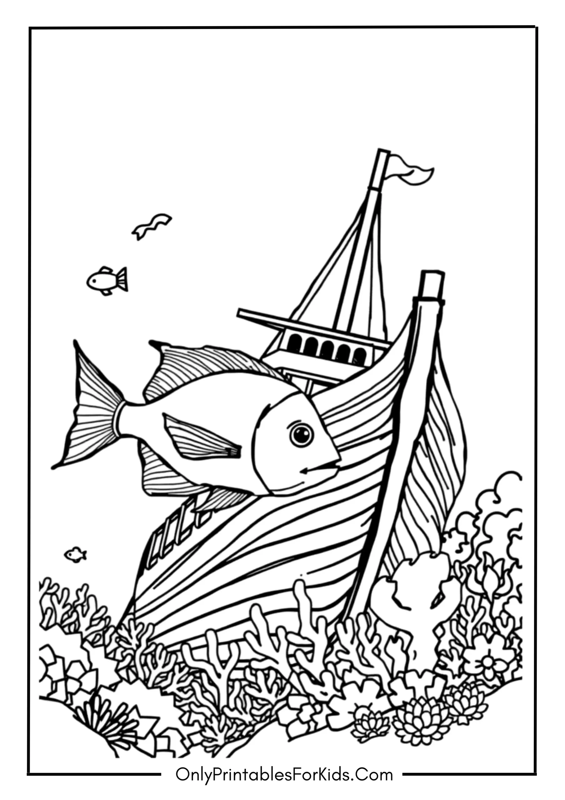 Graceful Fish Swimming Past a Shipwreck