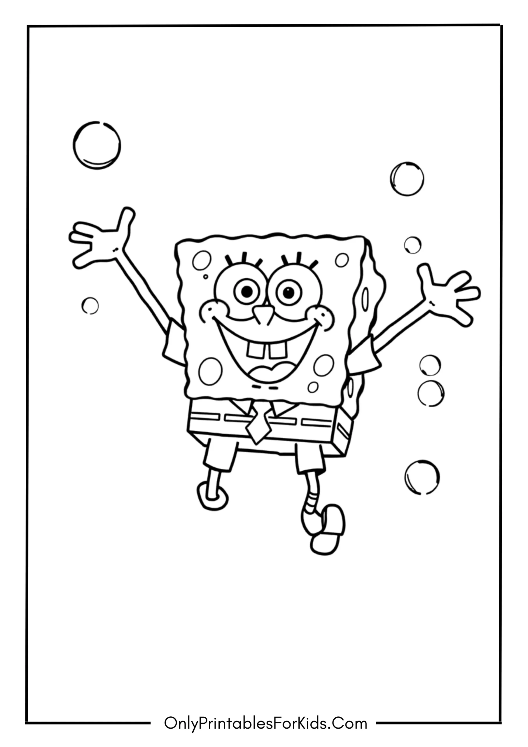 Happy SpongeBob Jumping In The Air Coloring Page