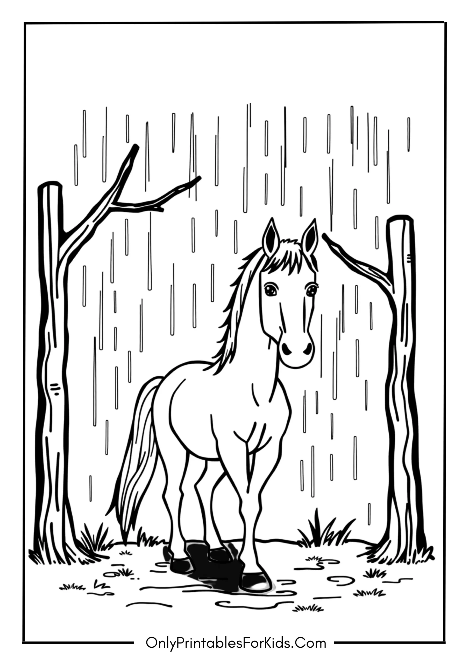 Horse Standing Calmly in the Rain