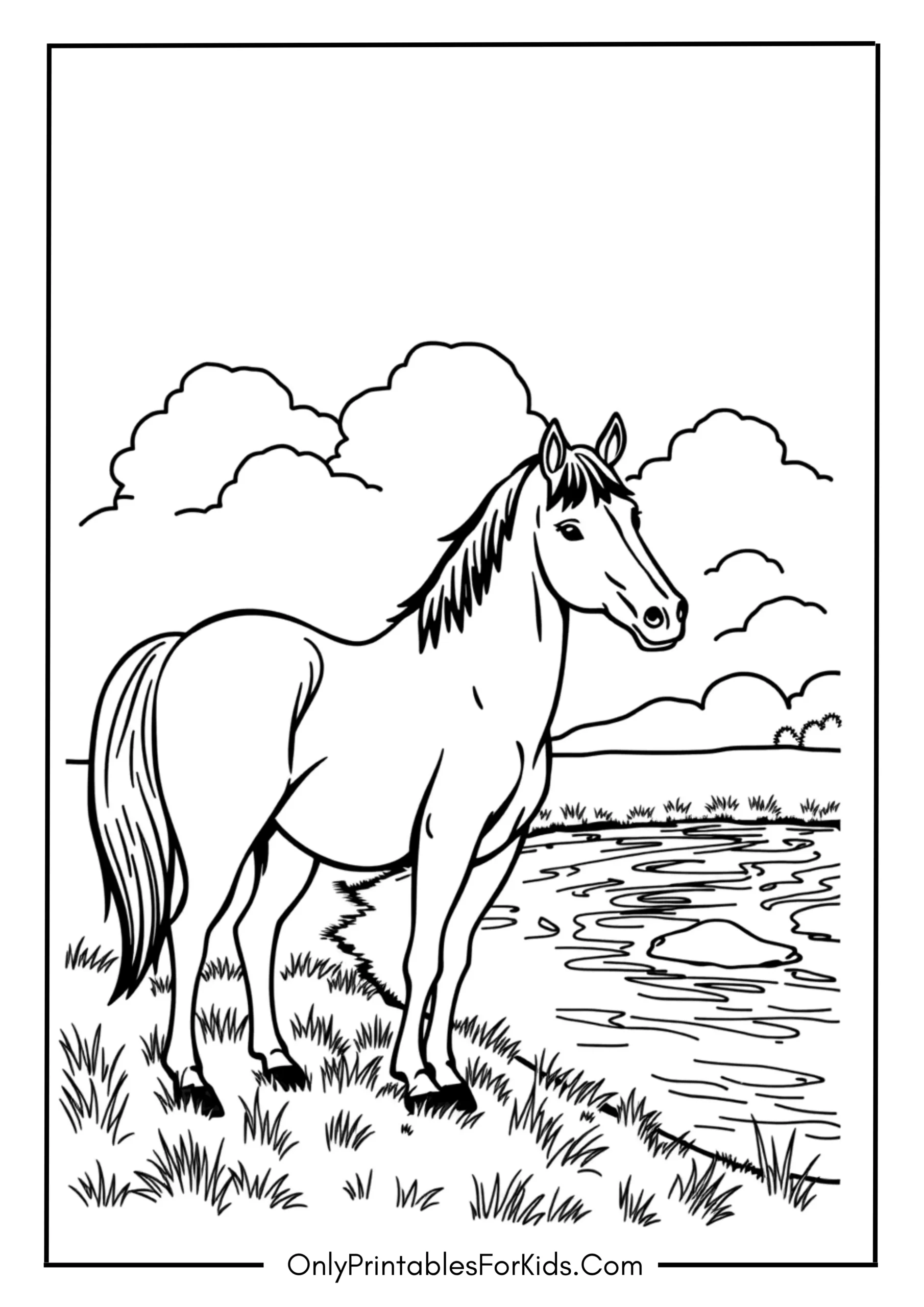 Horse Standing Peacefully by a River