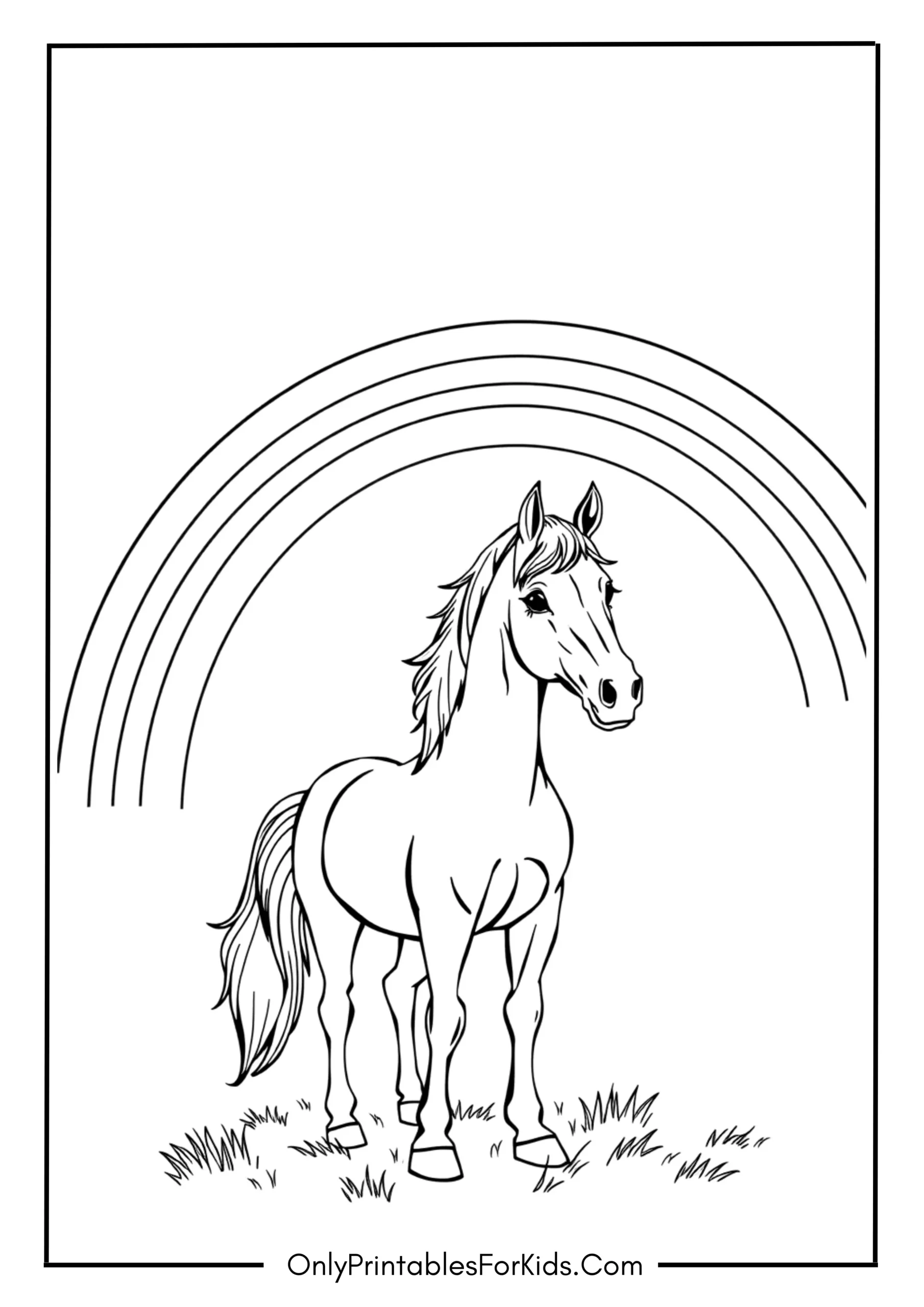 Horse Standing Proudly Under a Rainbow