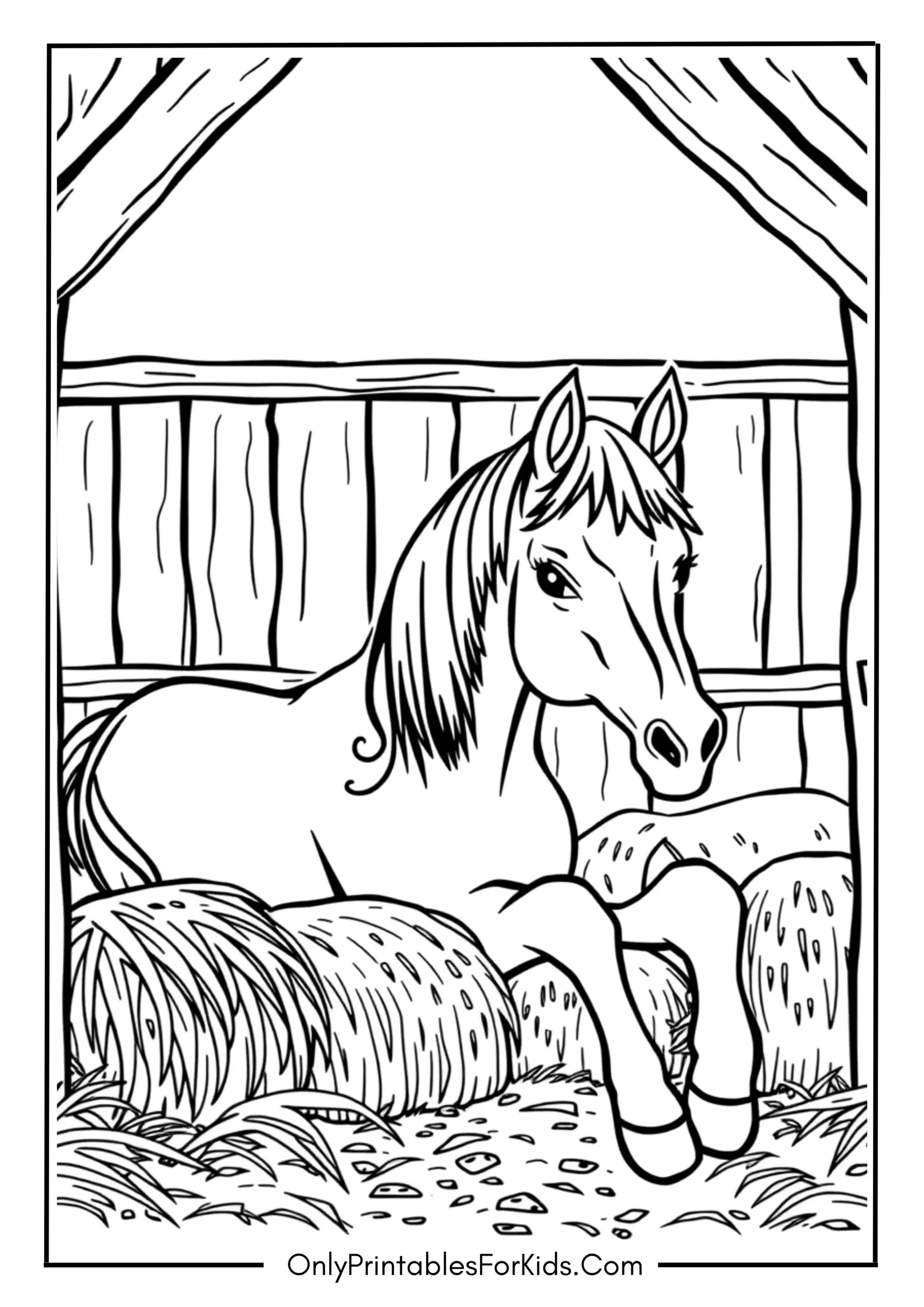 Horse in a Cozy Barn with Hay Bales