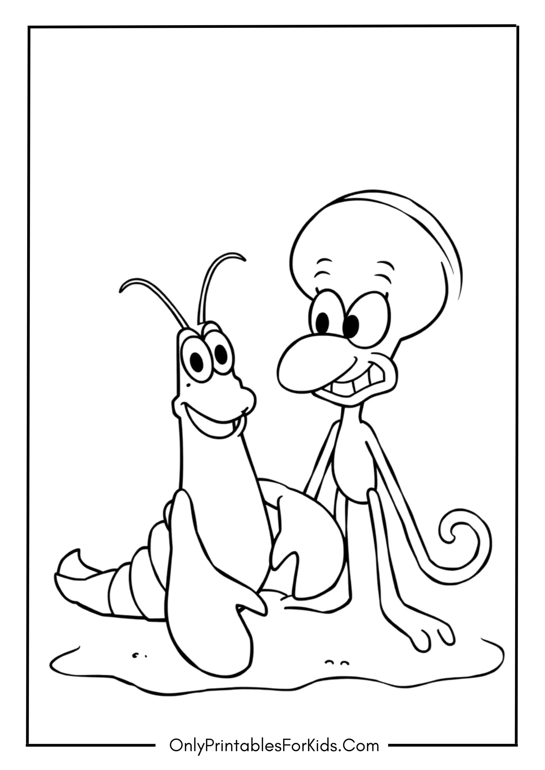 Larry The Lobster and Squidward Coloring Page