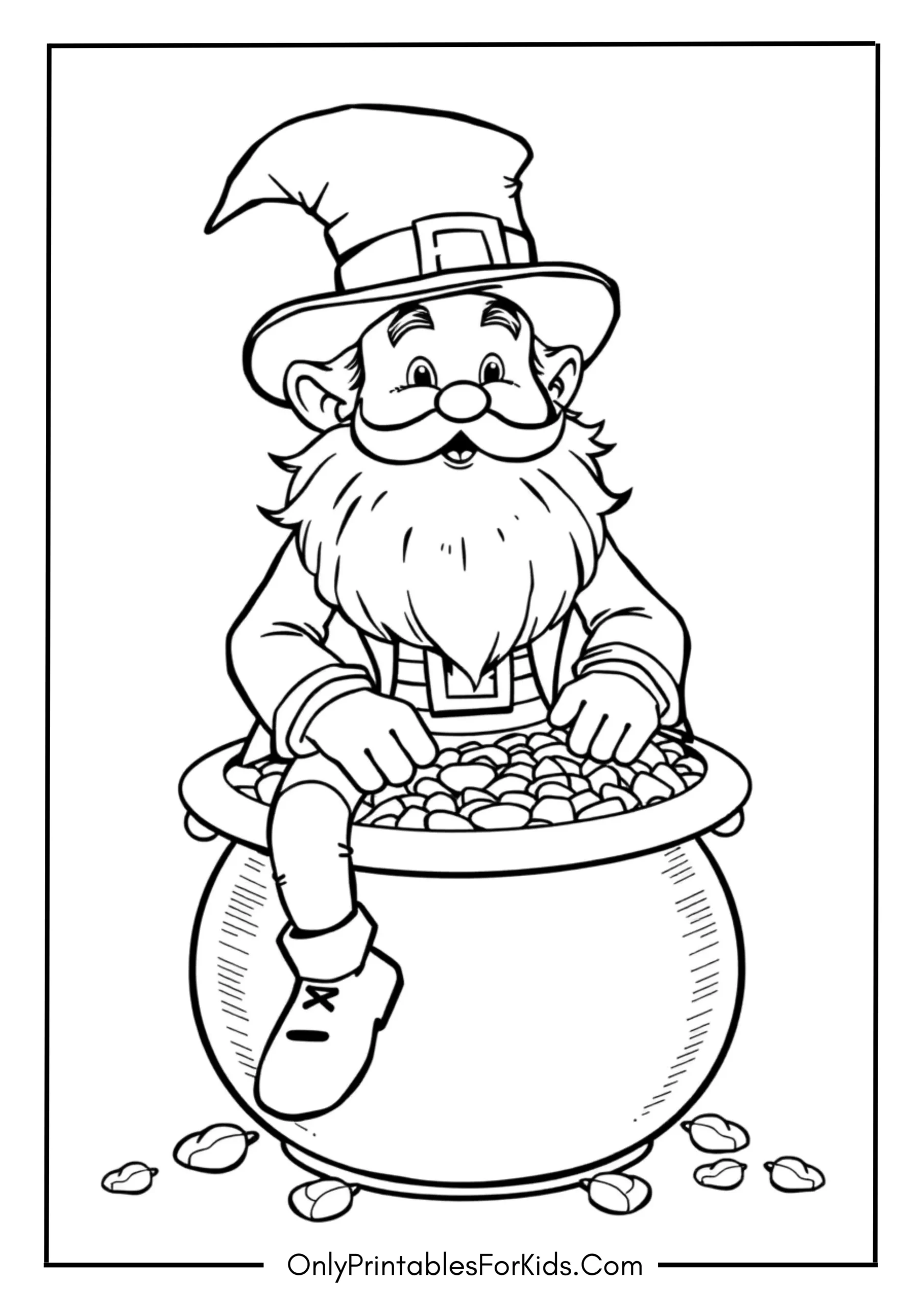 Free St. Patrick’s Day Coloring Pages for Kids 4 Leprechaun Sitting on a Pot of Gold