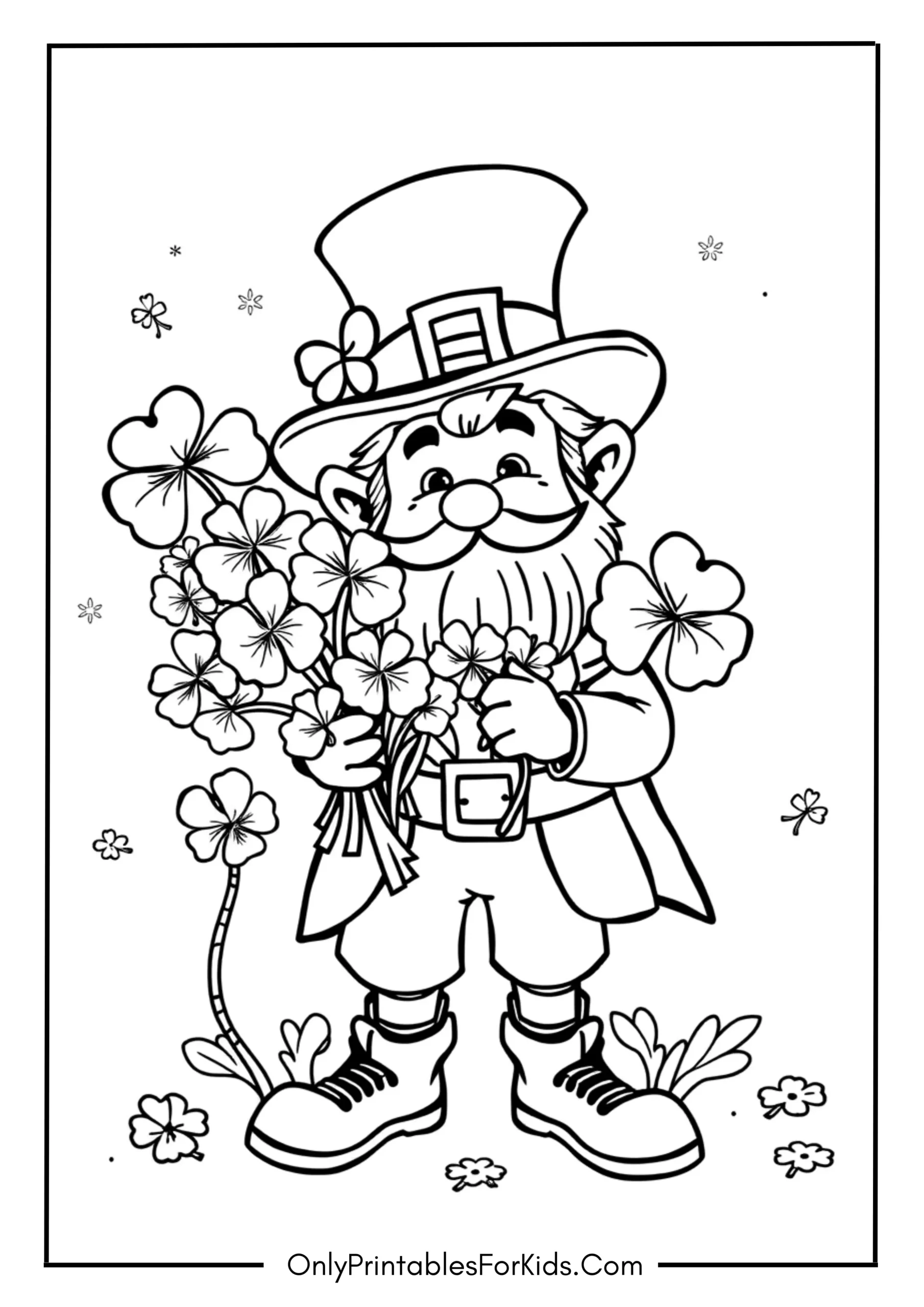 Free St. Patrick’s Day Coloring Pages for Kids 8 Lucky Leprechaun with Shamrocks