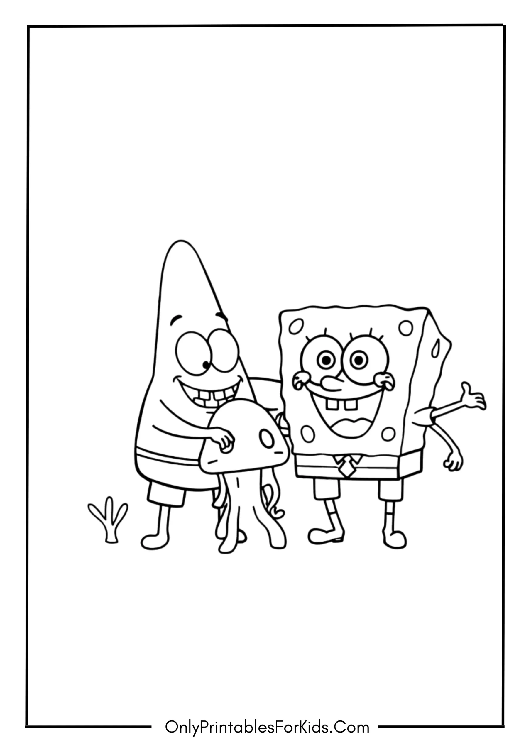 Patrick And SpongeBob Jellyfish Hunting Coloring Page