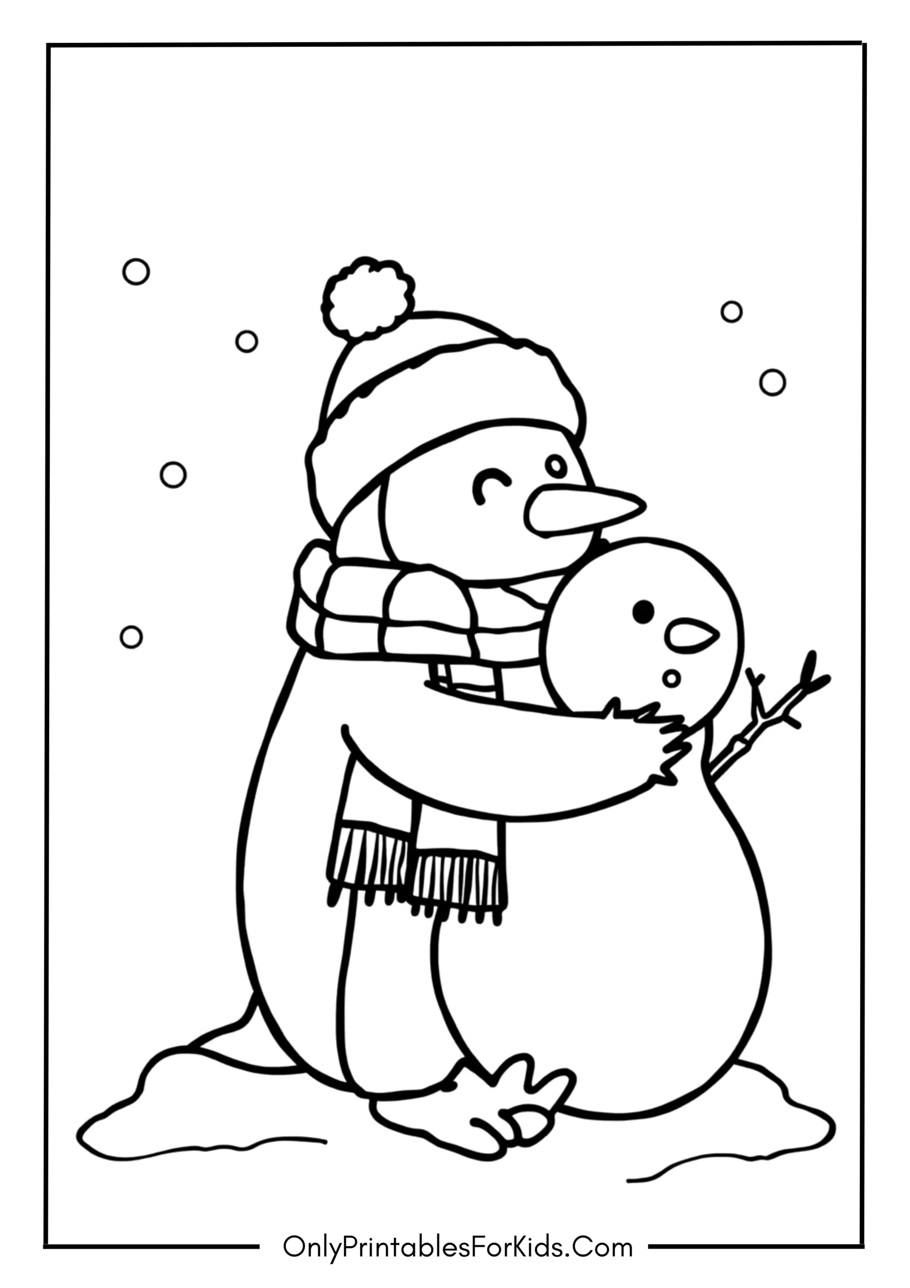 Penguin Building a Snowman