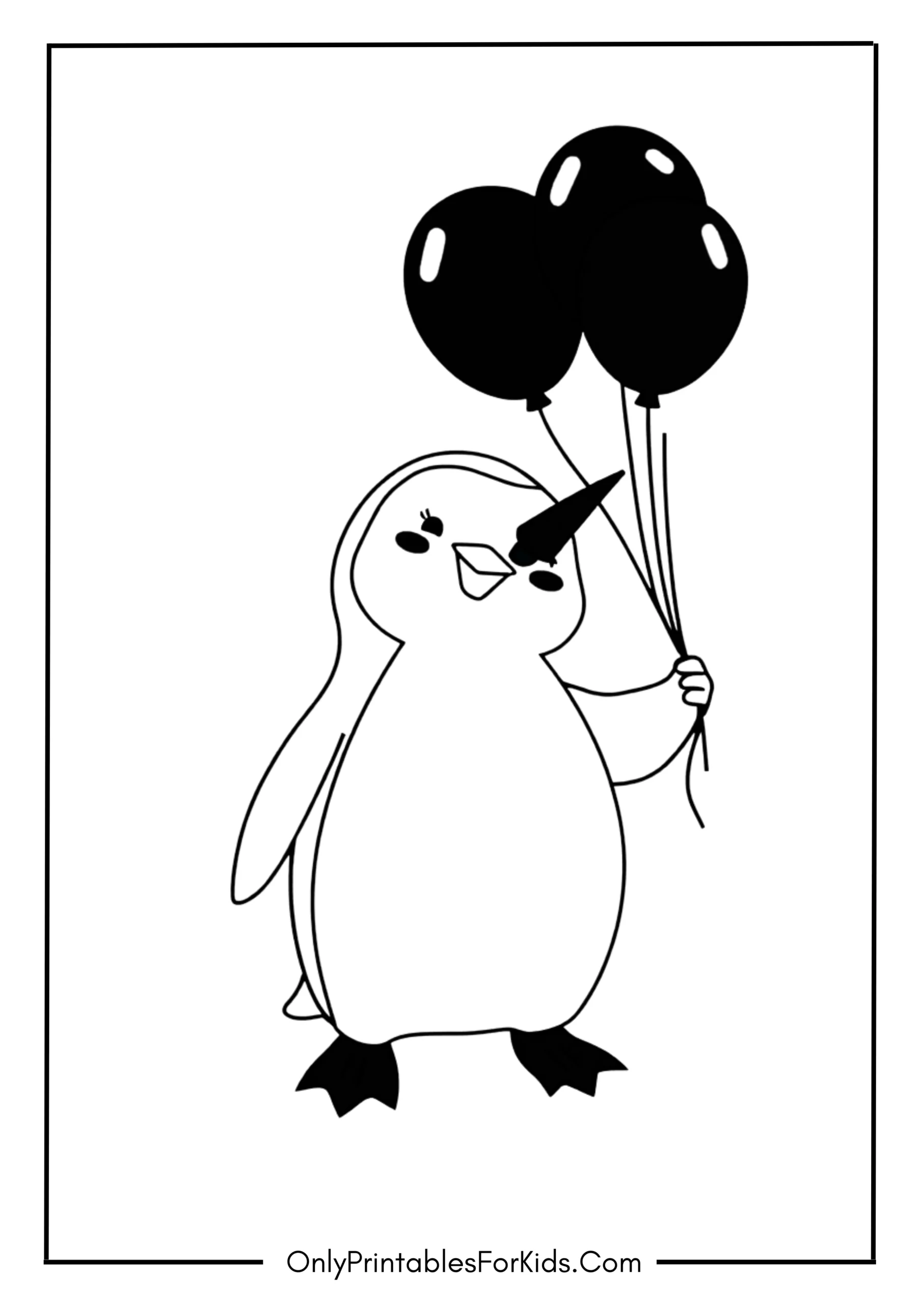 Penguin Holding Balloons in the Wind