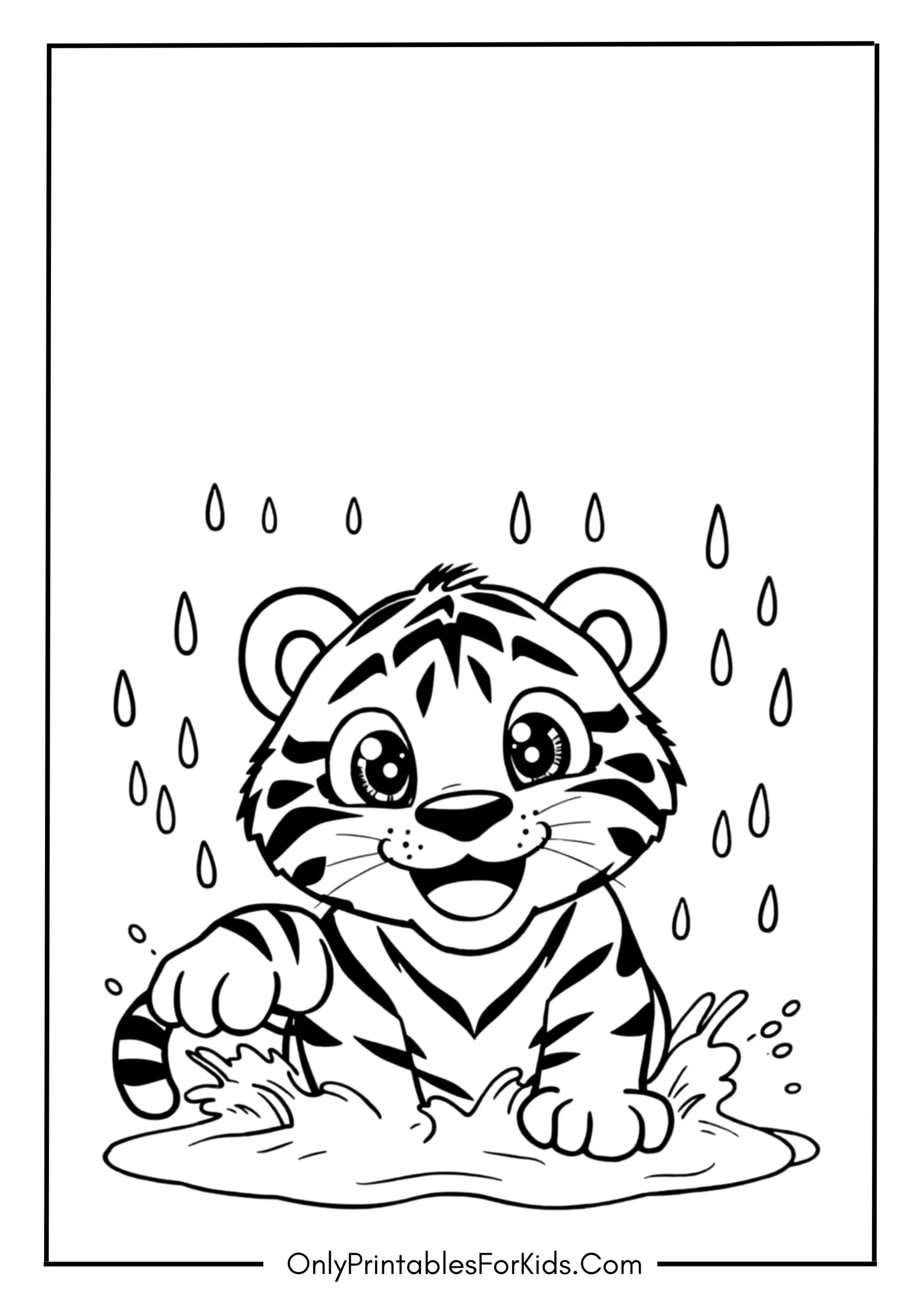 Playful Tiger in the Rain