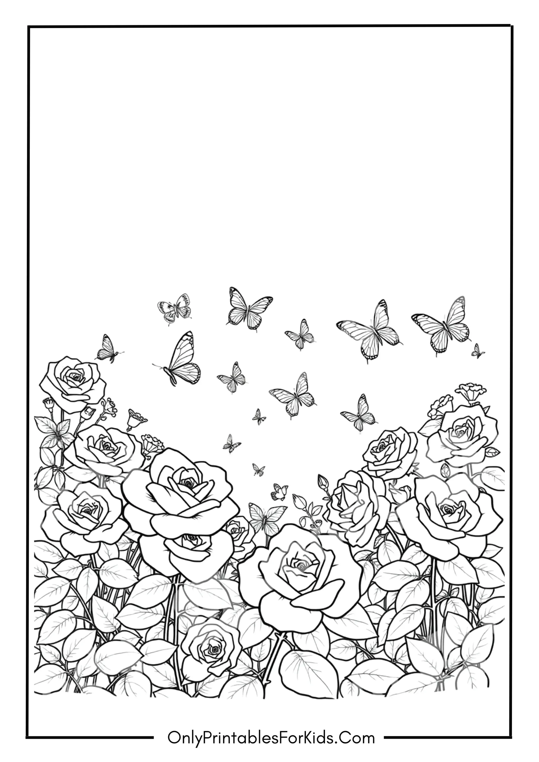 Rose Garden with Butterflies in the Air