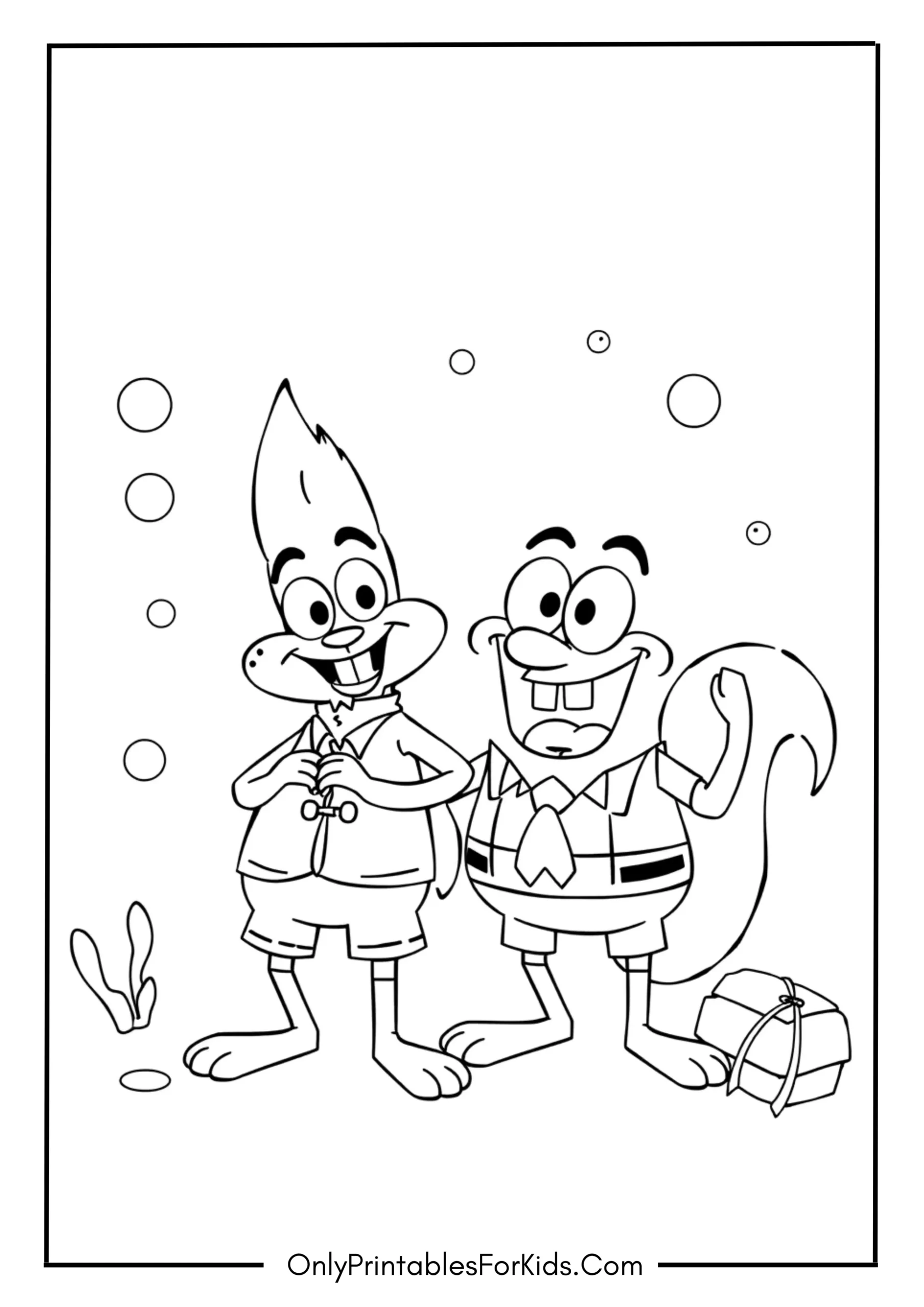 Sandy The Squirrel and Mr. Krabs Coloring Page