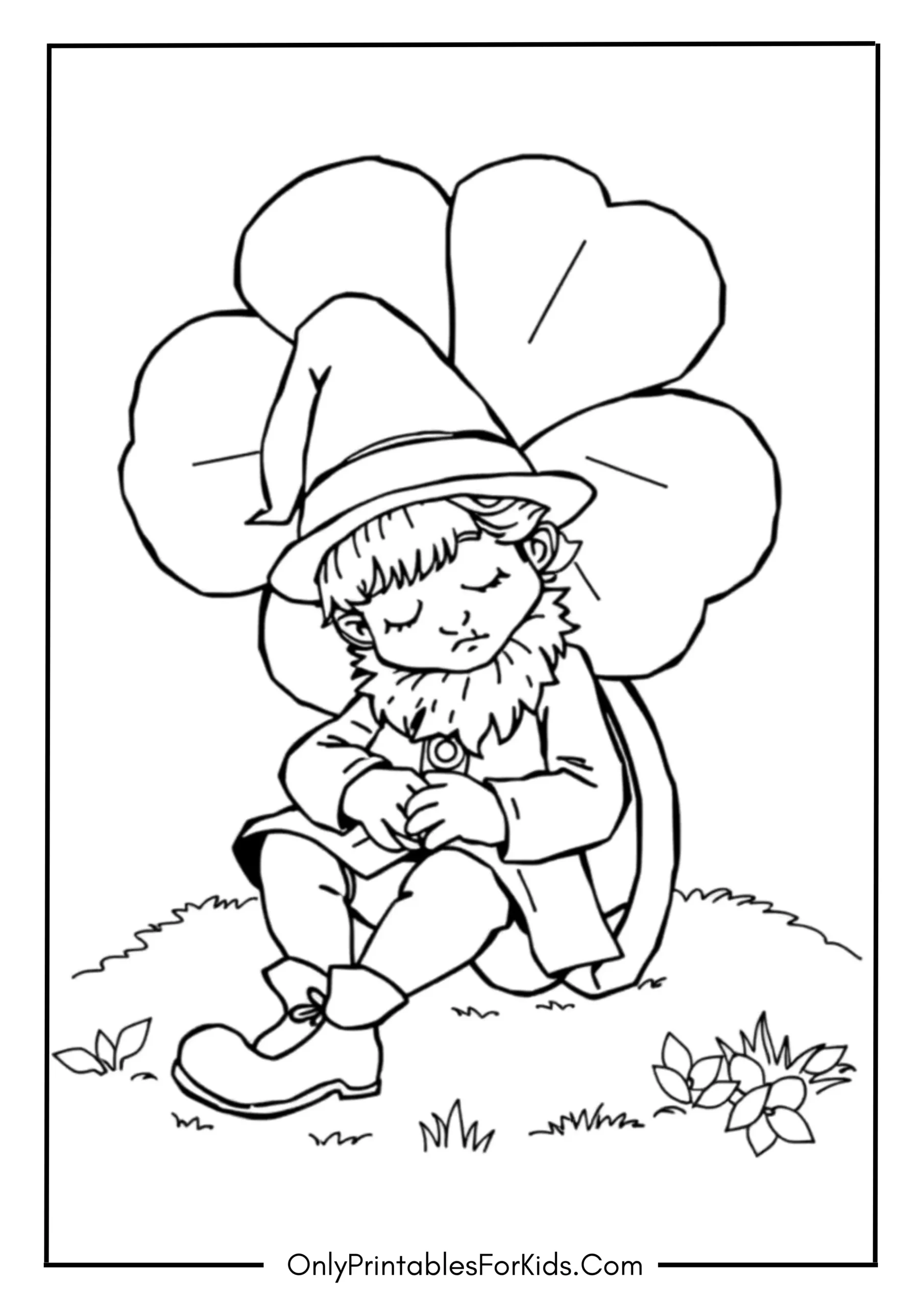 Free St. Patrick’s Day Coloring Pages for Kids 6 Sleepy Leprechaun Under a Clover