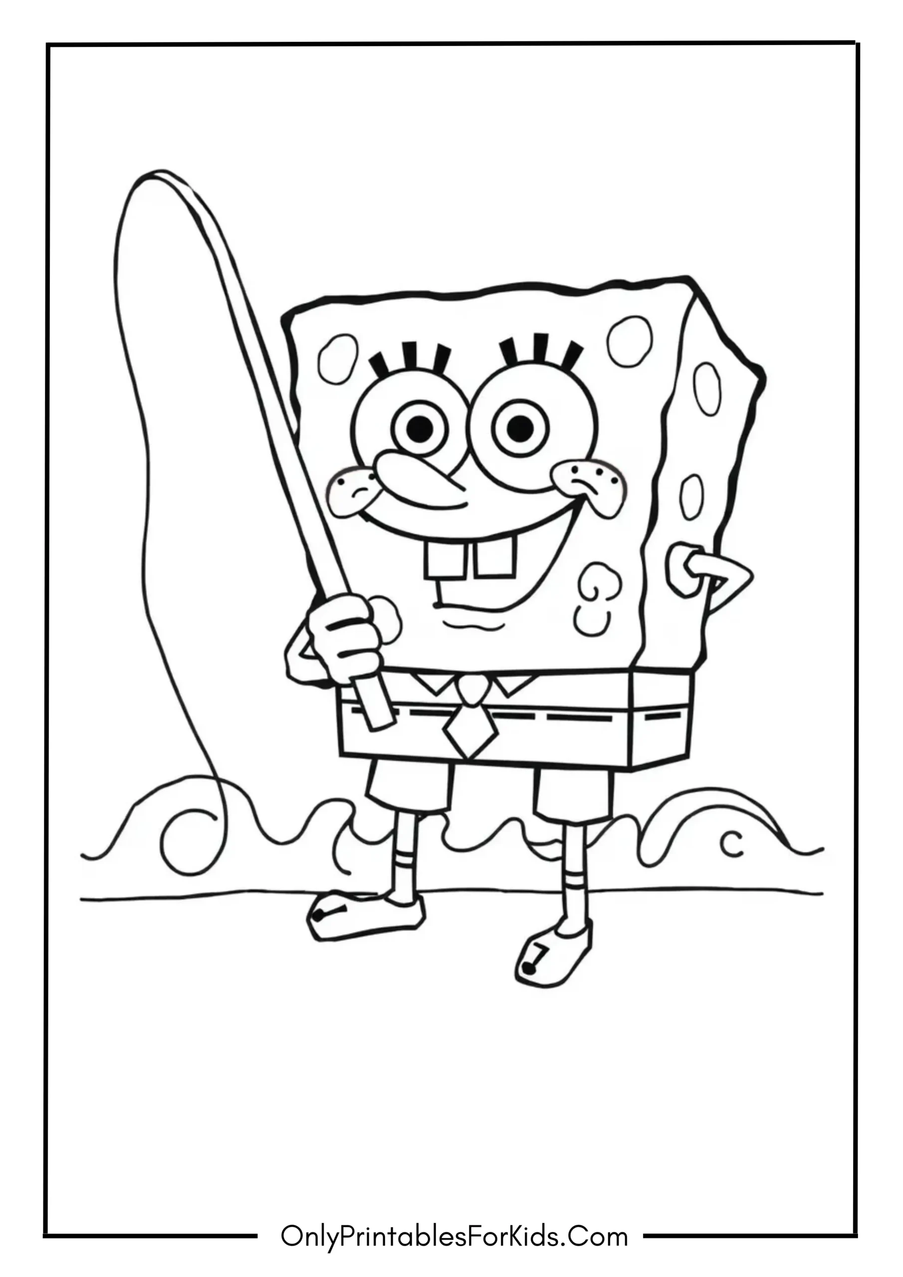 SpongeBob Holding A Fishing Rod Coloring Pag