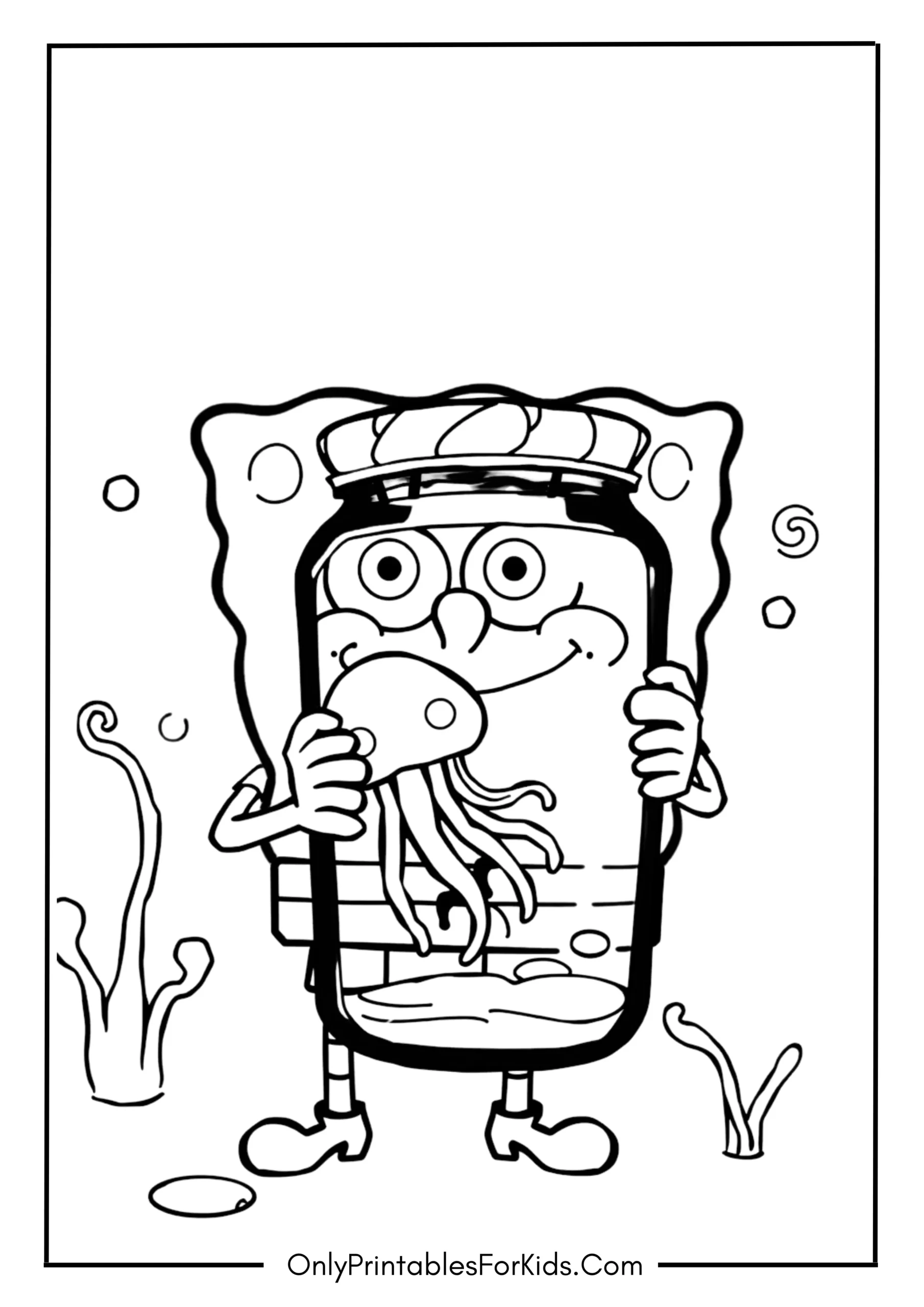 SpongeBob Holding A Jellyfish Jar Coloring Page