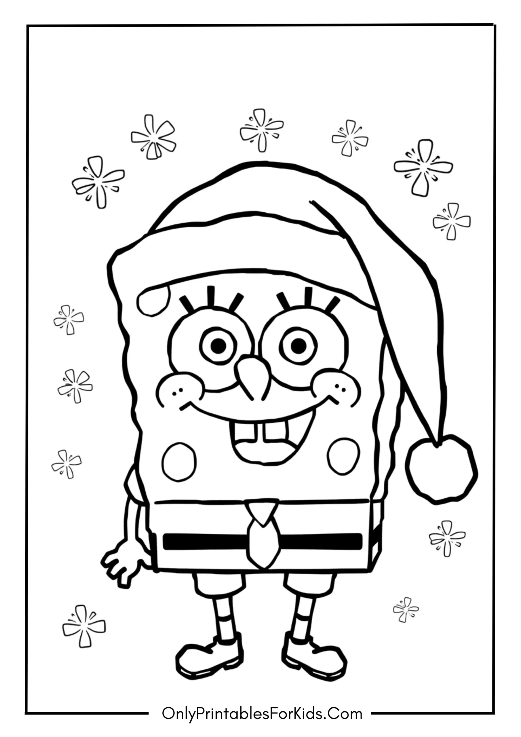 SpongeBob With Santa Hat Coloring Page