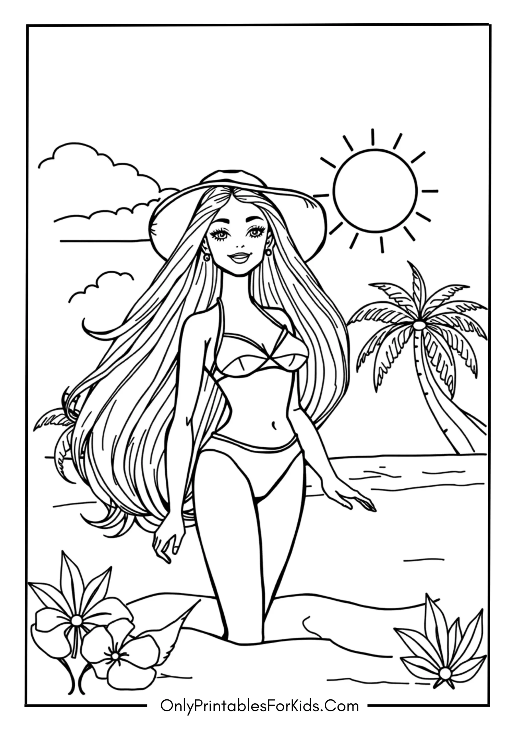 Summer Barbie Coloring Page