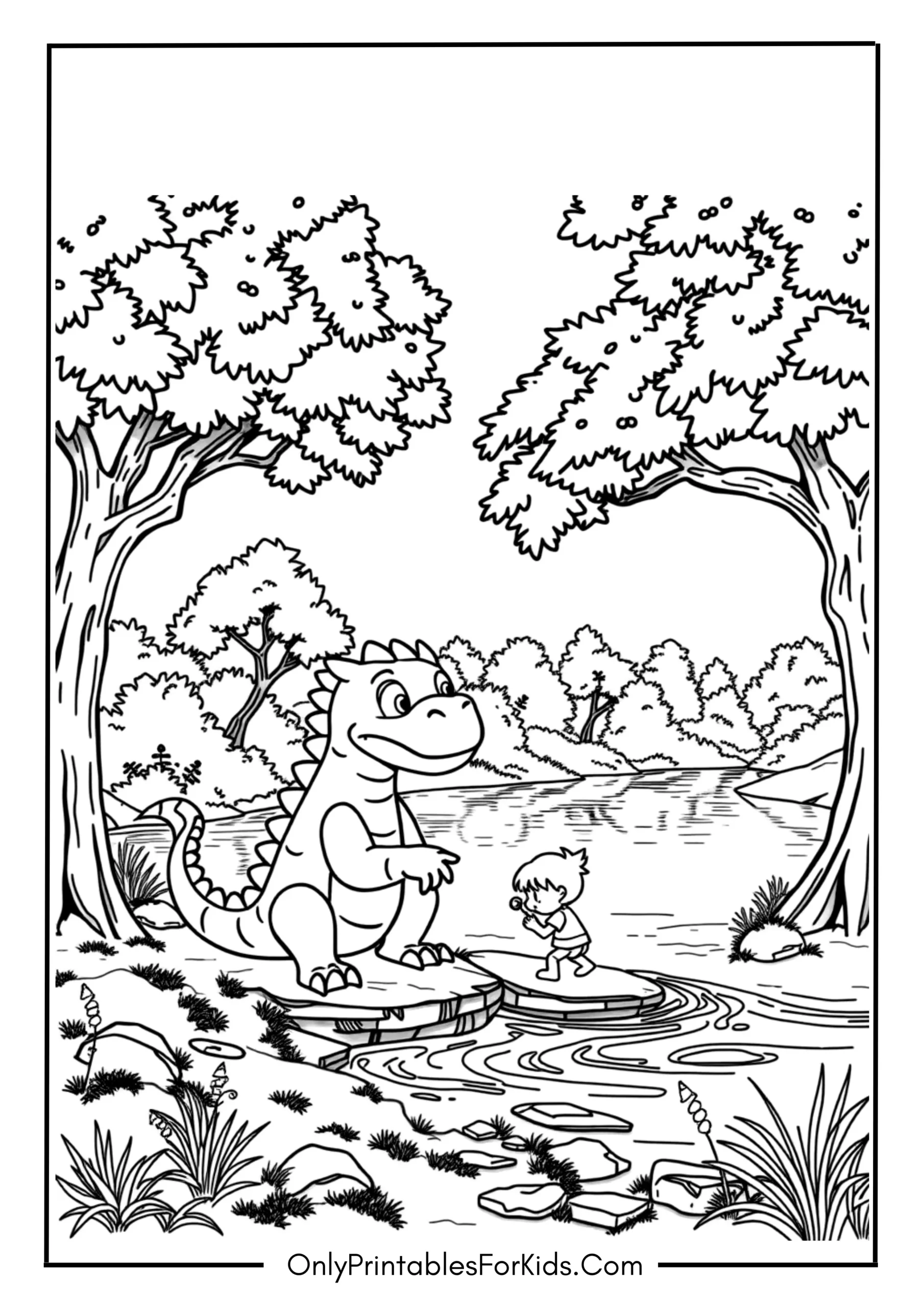 Tantor and Kid Playing by the River