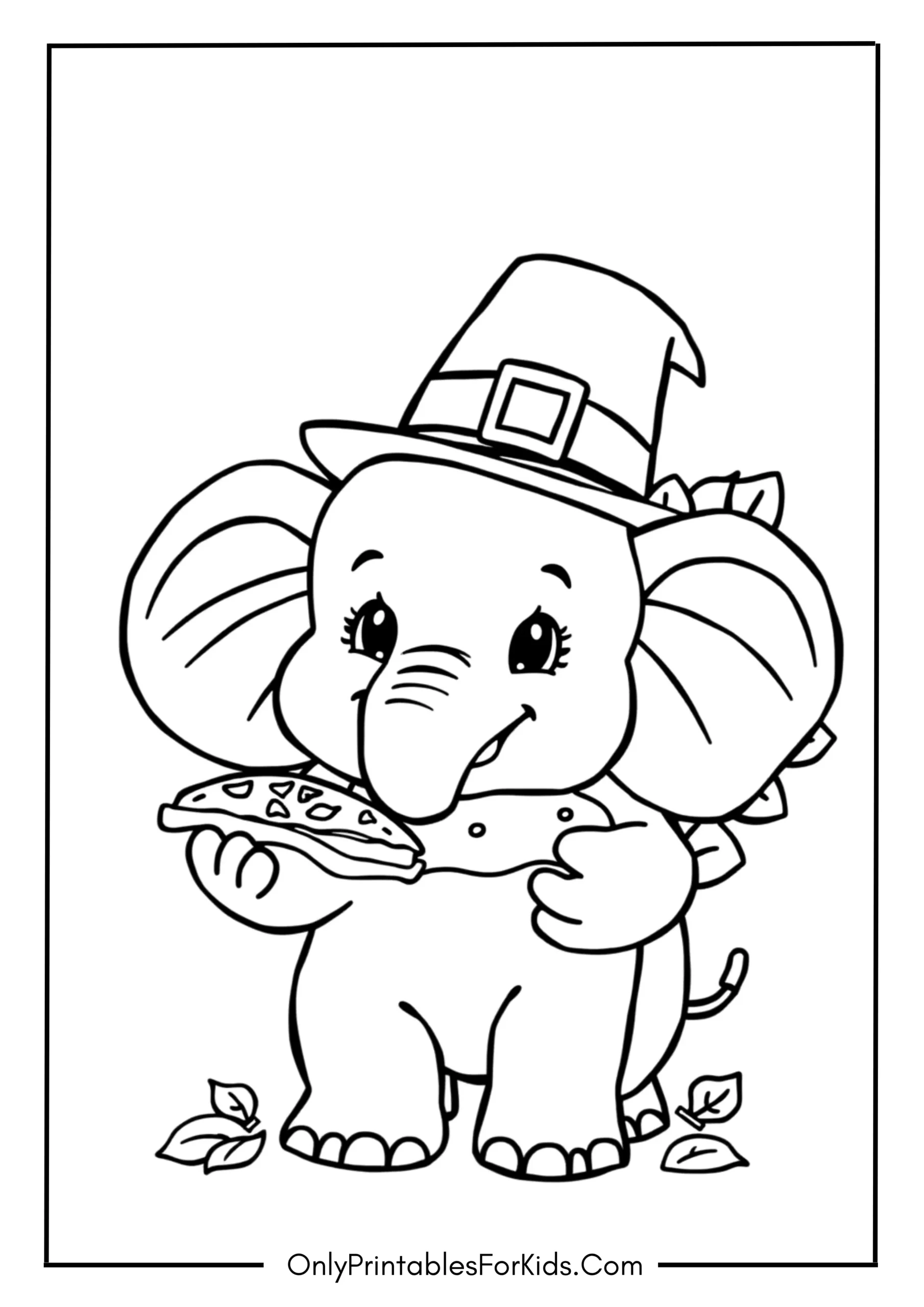 Thanksgiving Elephant With a Pilgrim Hat and Pumpkin 