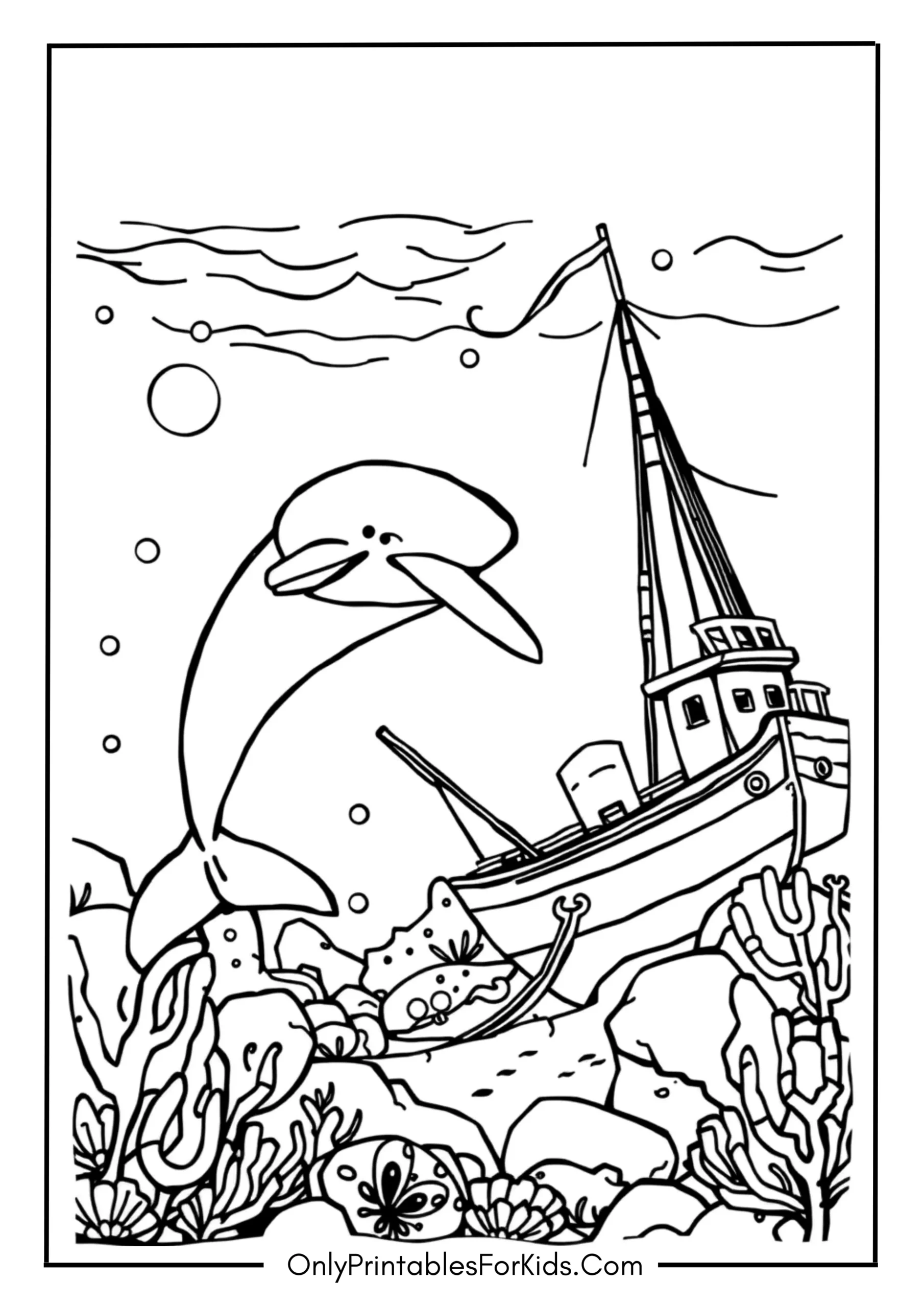 Adventurous Dolphin Exploring a Sunken Ship