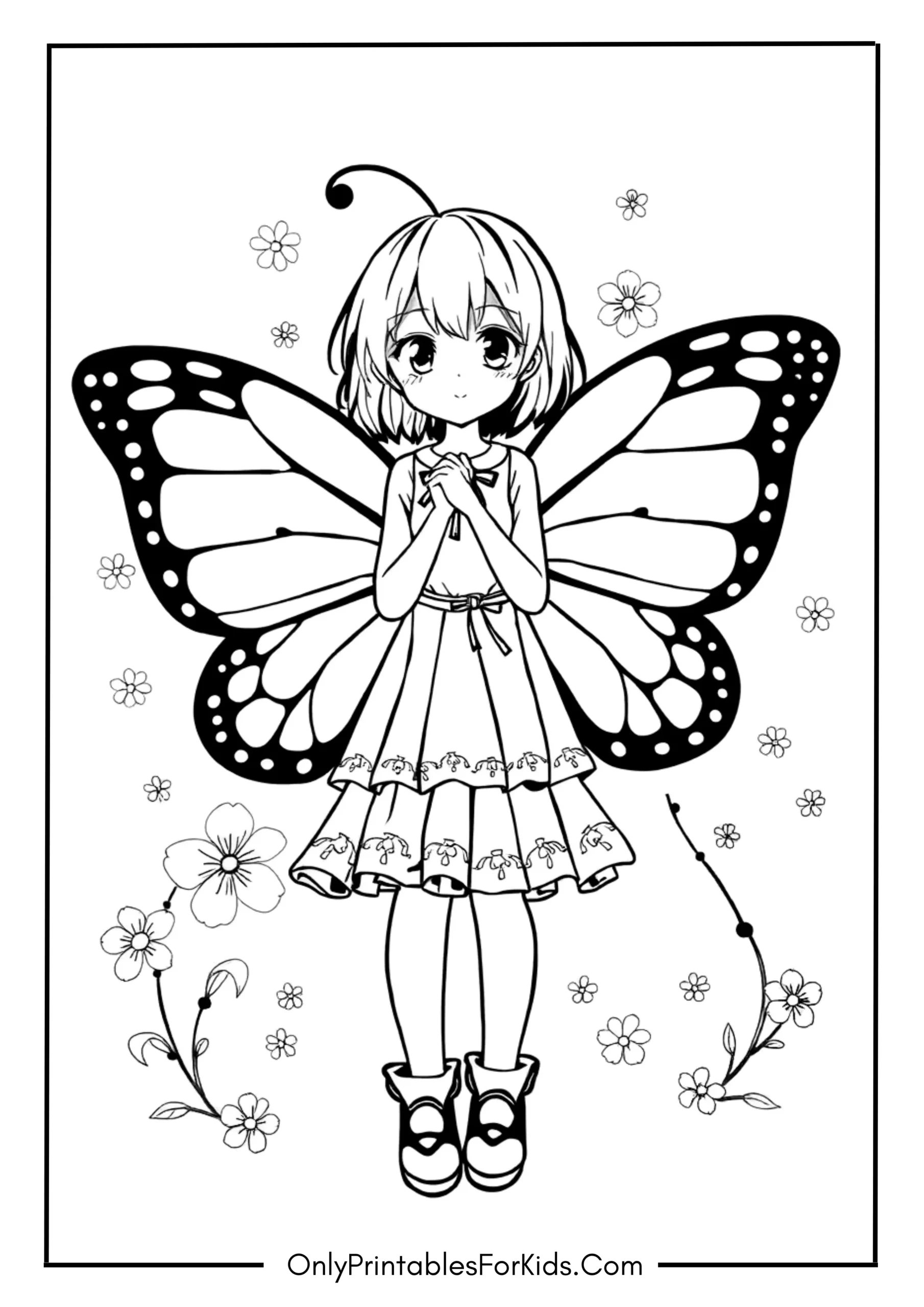 Anime Butterfly Girl Coloring Page