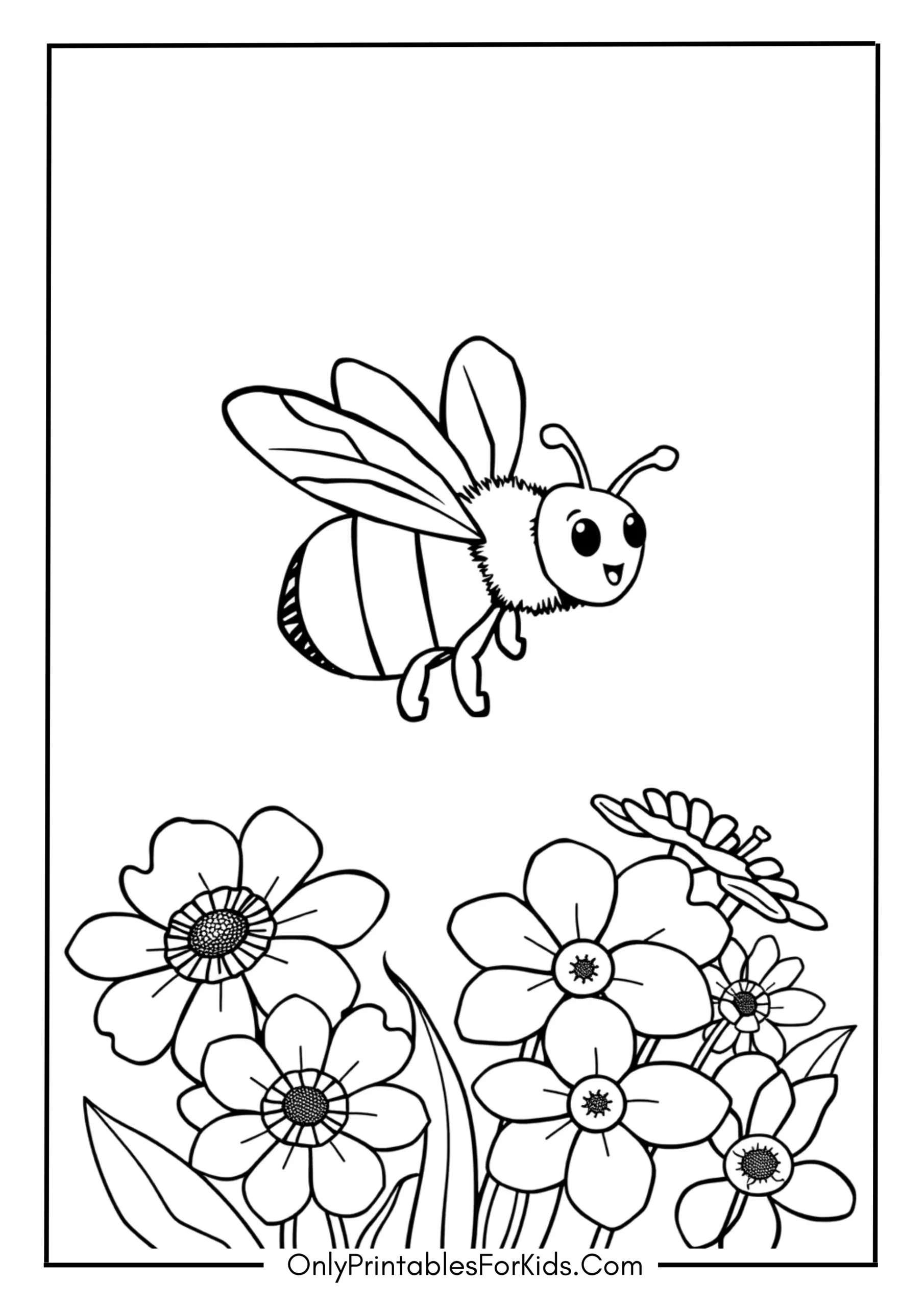 Bee Flying Over Flowers