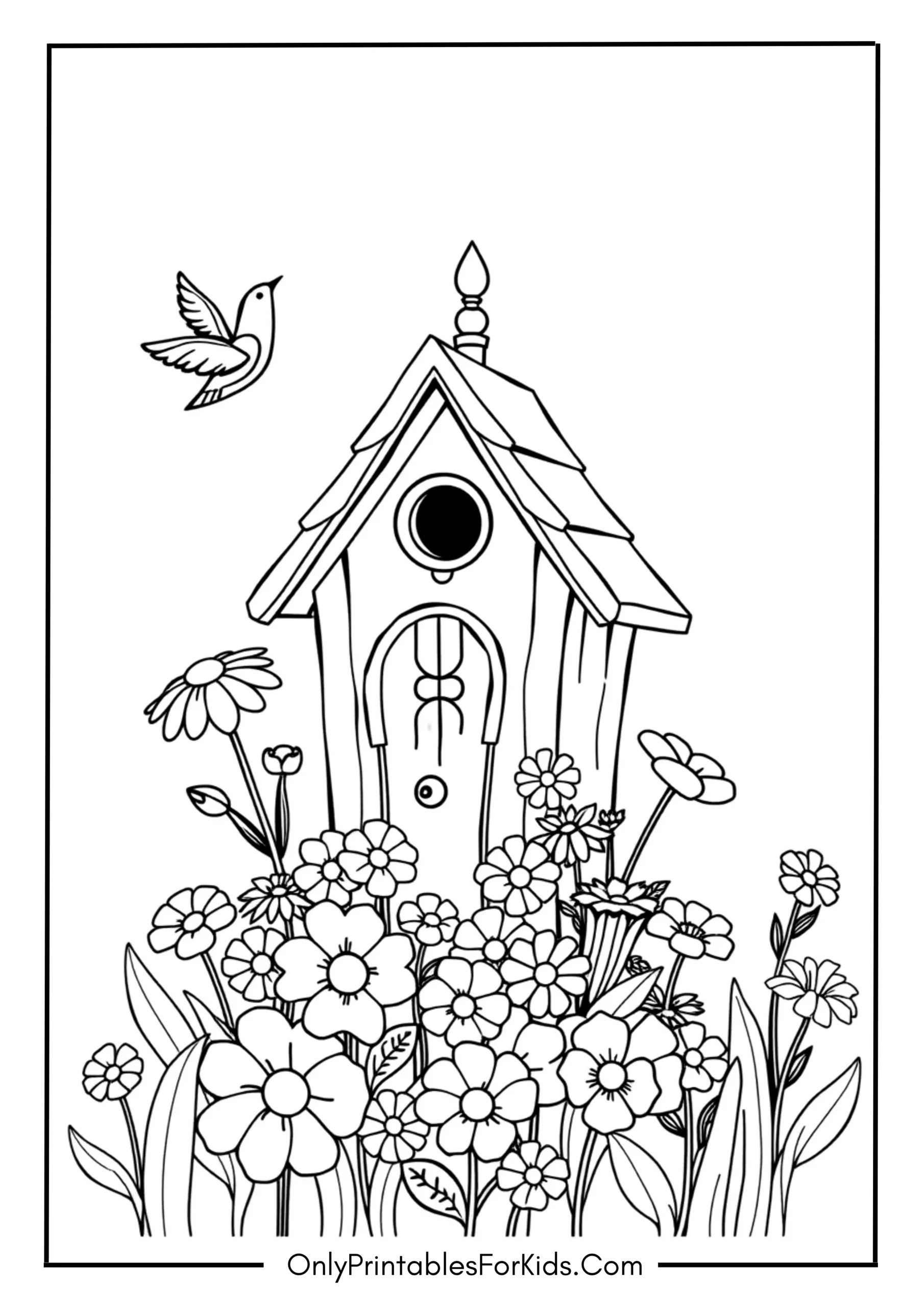 Bird House Decorated with Flowers
