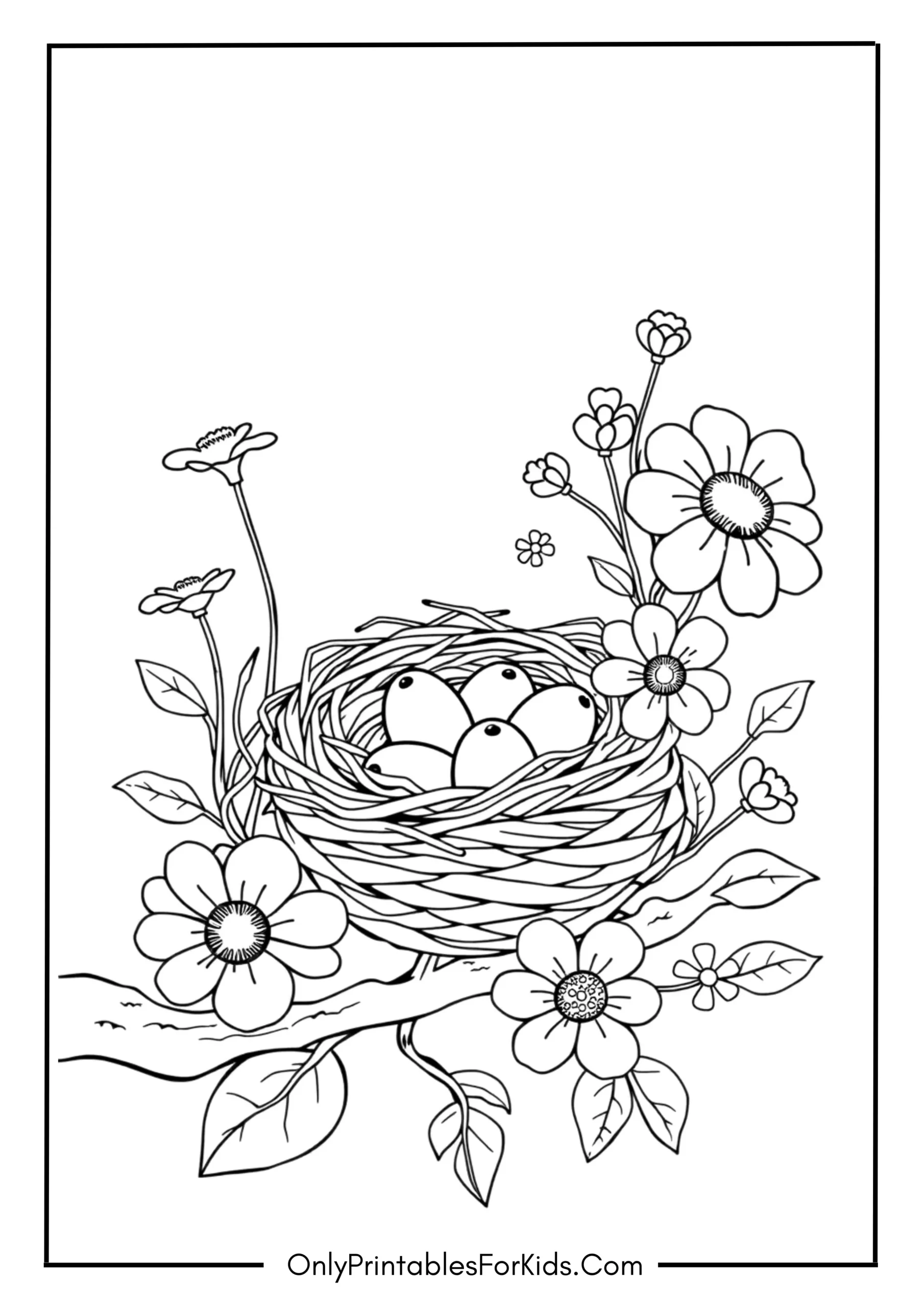 Bird Nest with Colorful Flowers