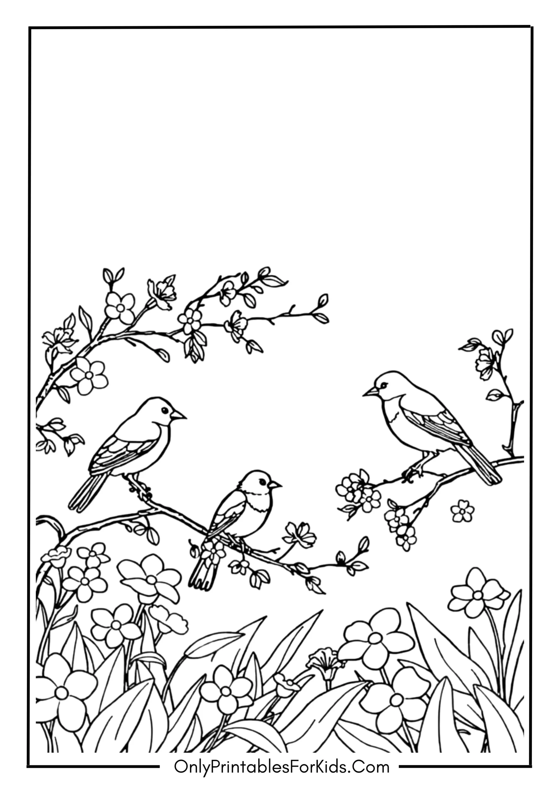 Birds Perched Among Flowers