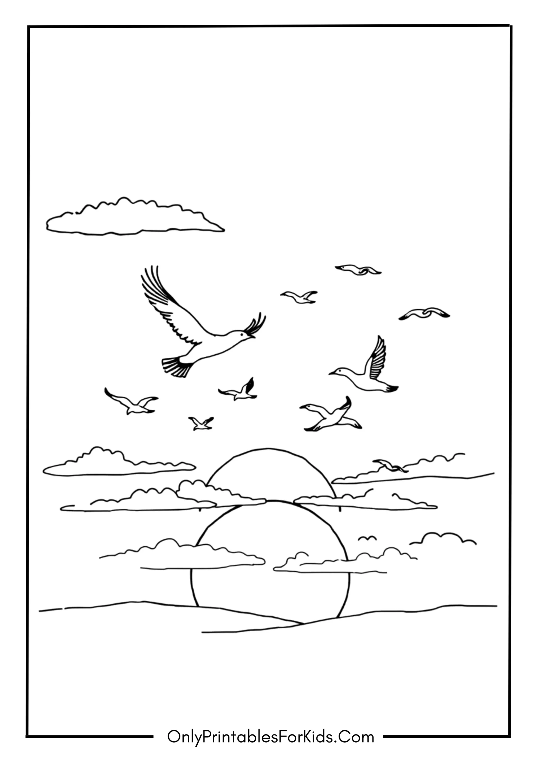 Birds Soaring Over a Sunset