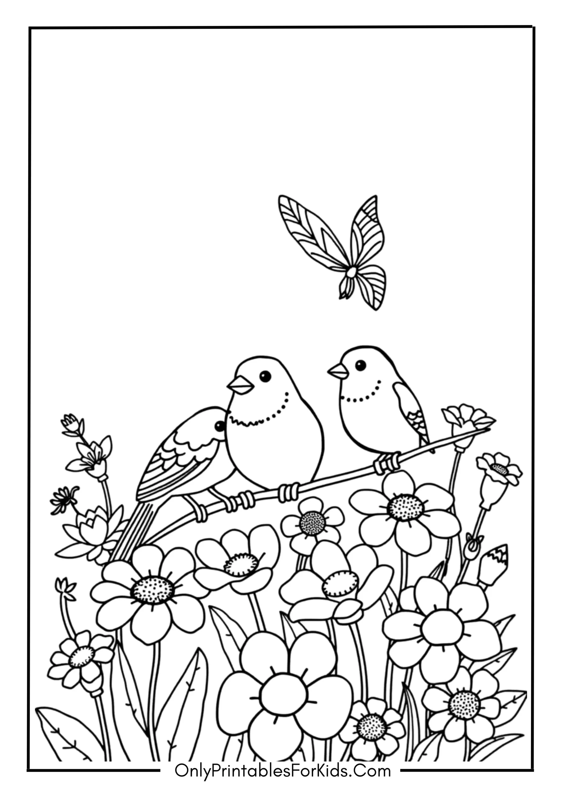 Birds and Blossoms in a Garden