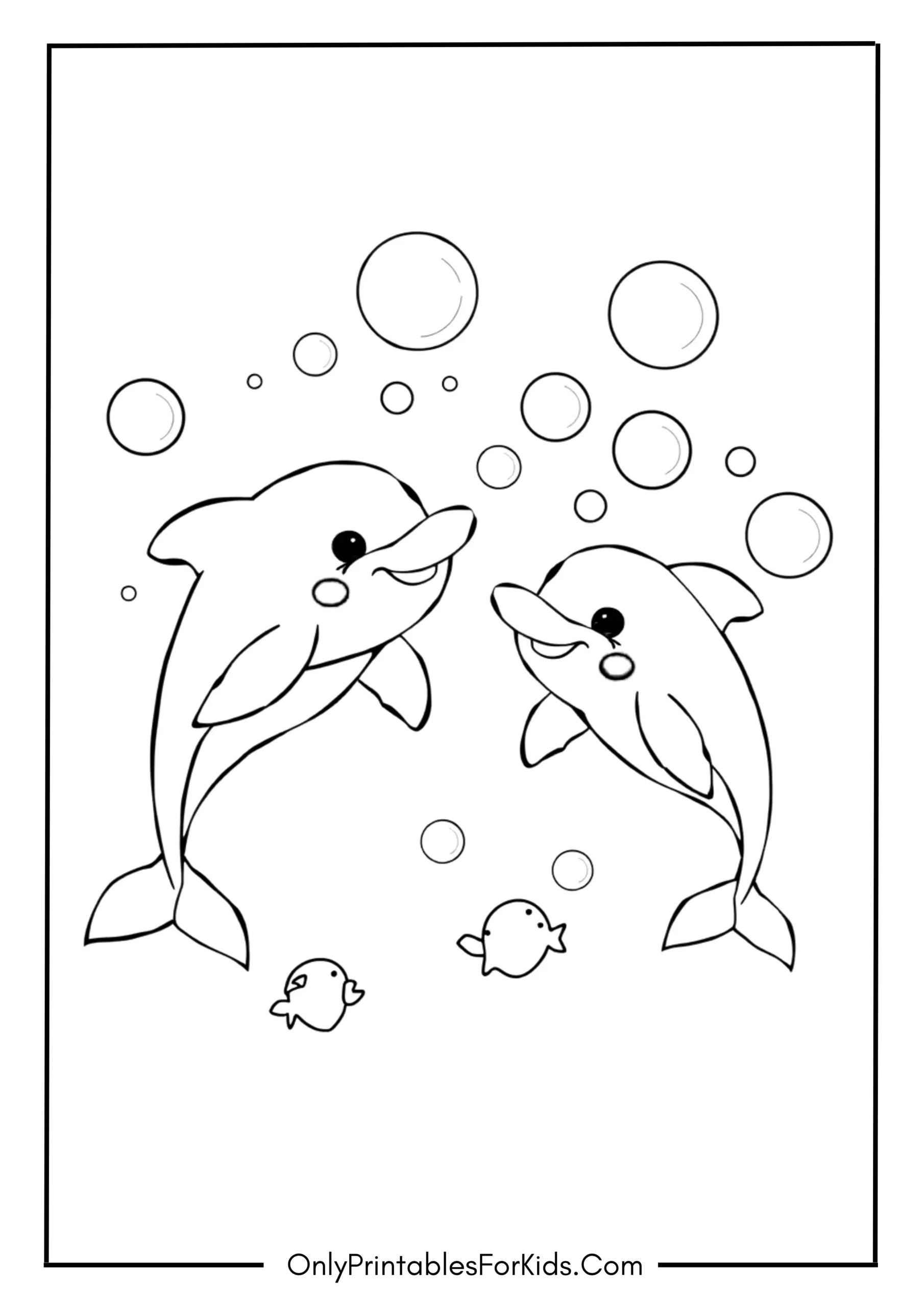 Cartoon Dolphin Blowing Bubbles with Friends