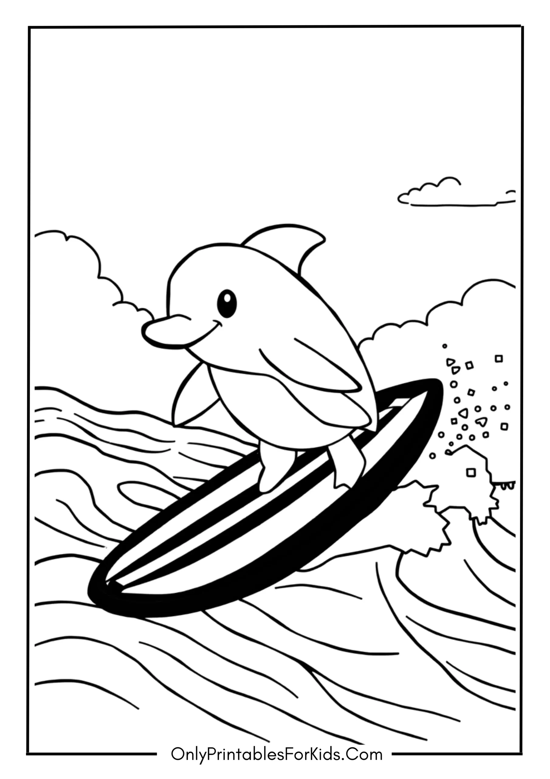 Cartoon Dolphin Riding a Surfboard