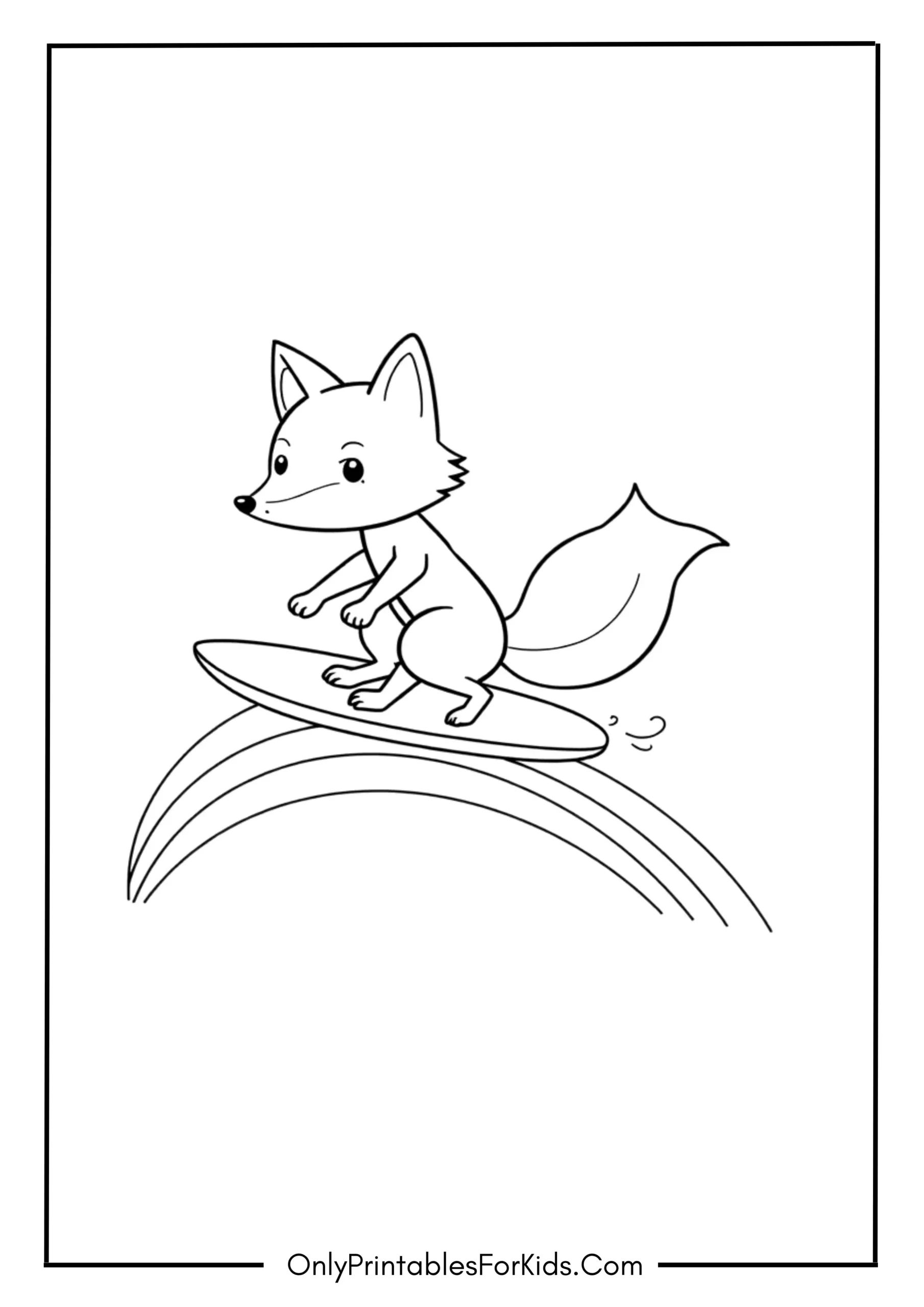 Cartoon Fox Surfing on a Rainbow Wave