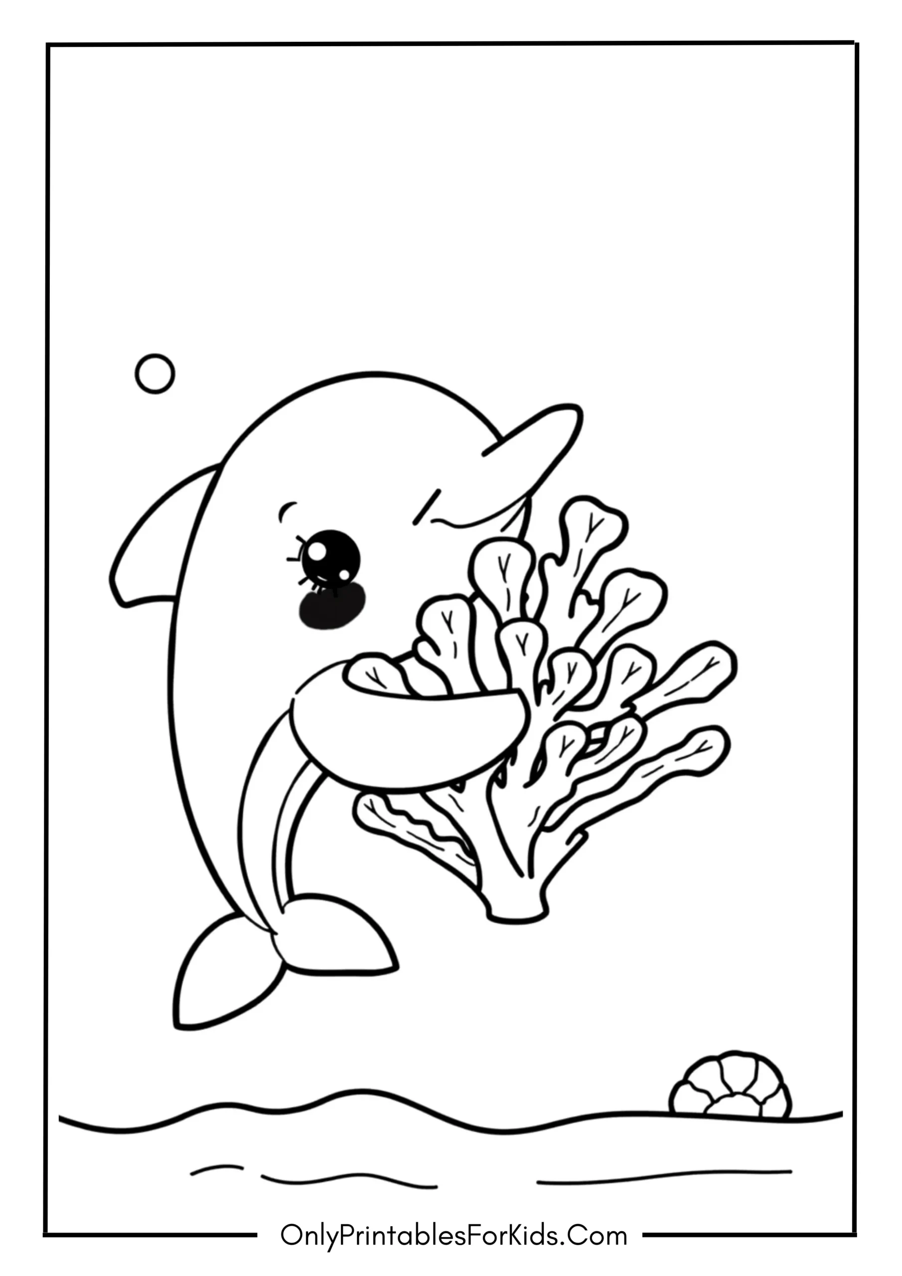 Cute Dolphin Holding a Shiny Coral