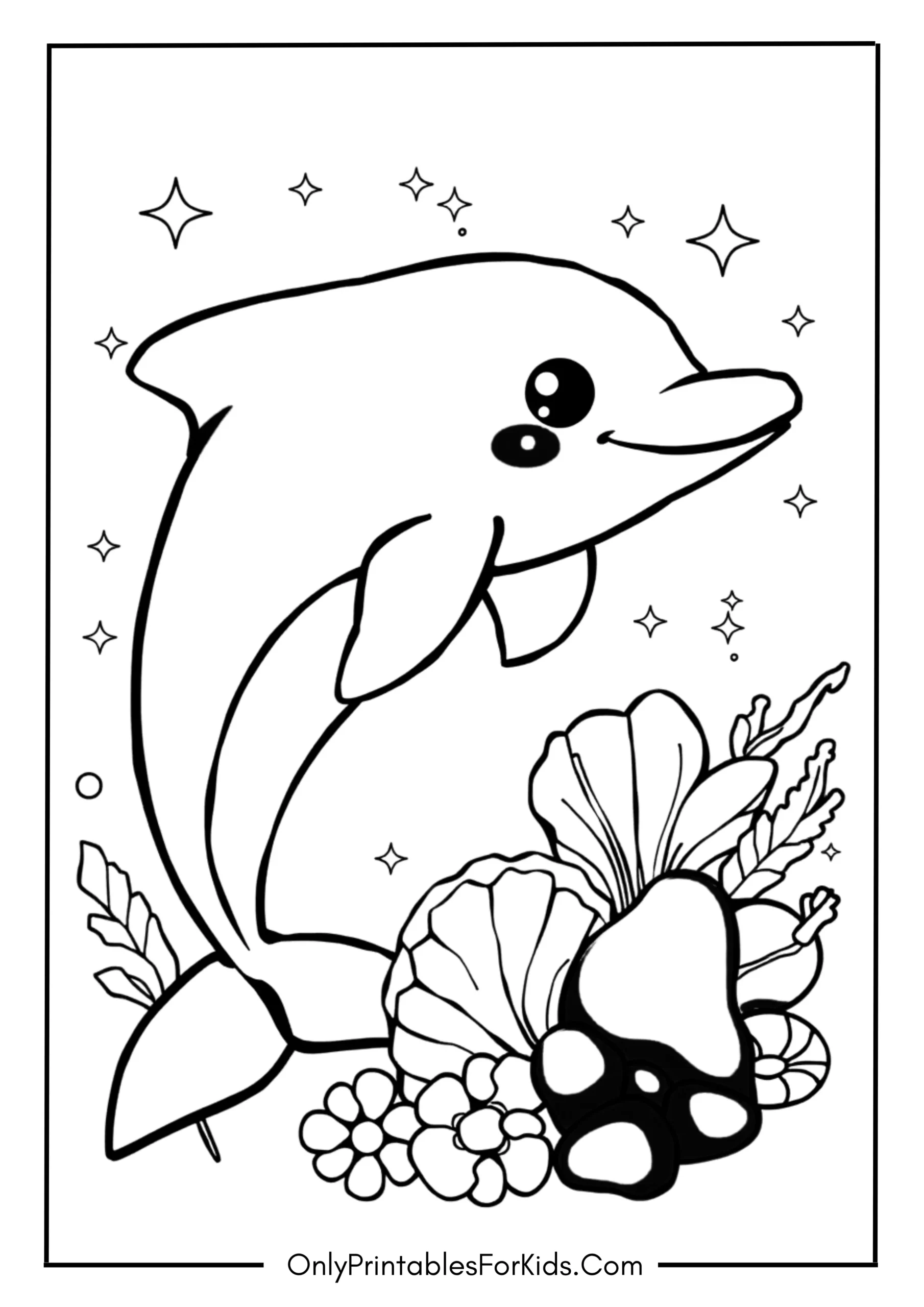 Cute Dolphin with a Shiny Seashell Collection