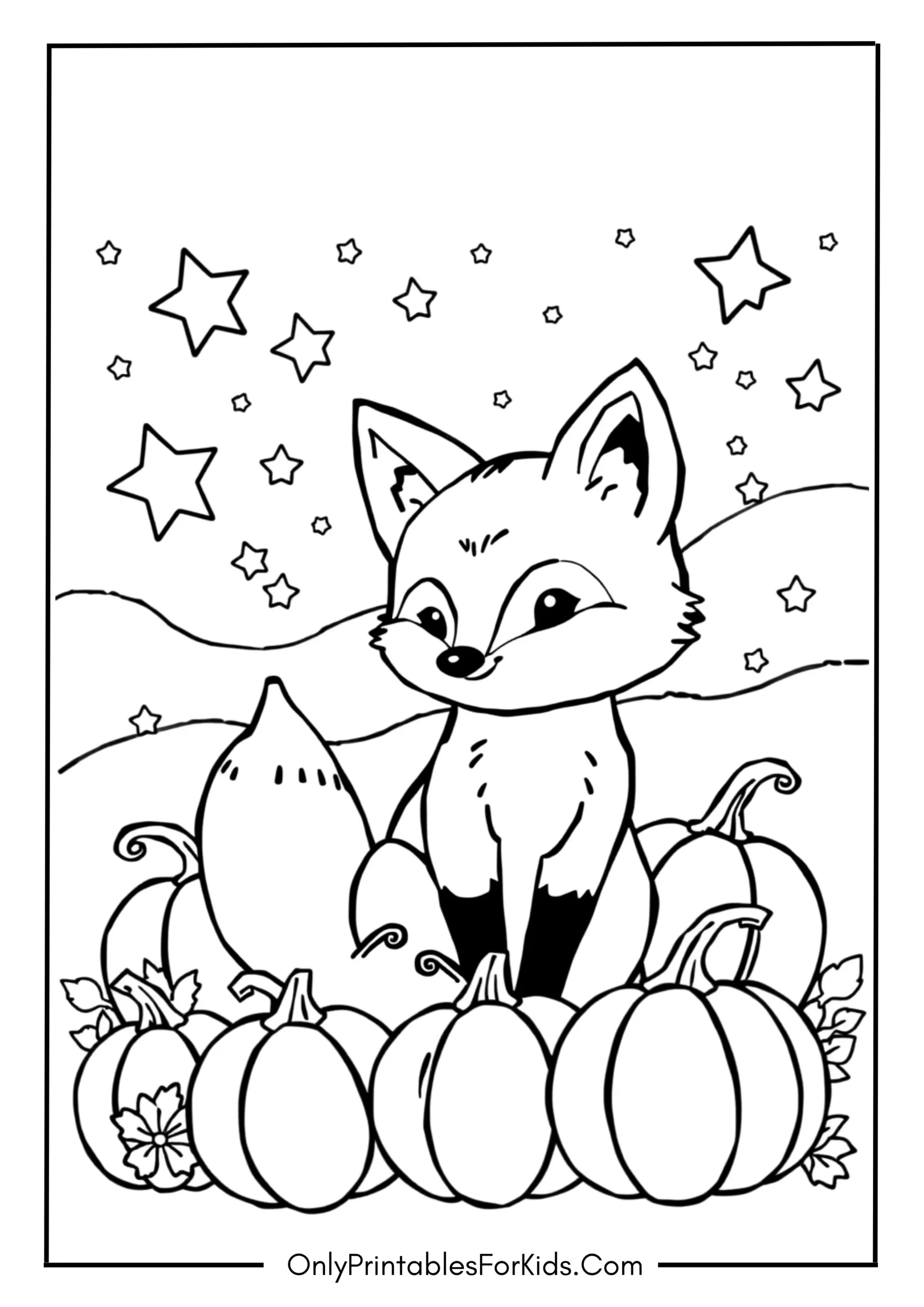 Cute Fox with Pumpkins and Stars