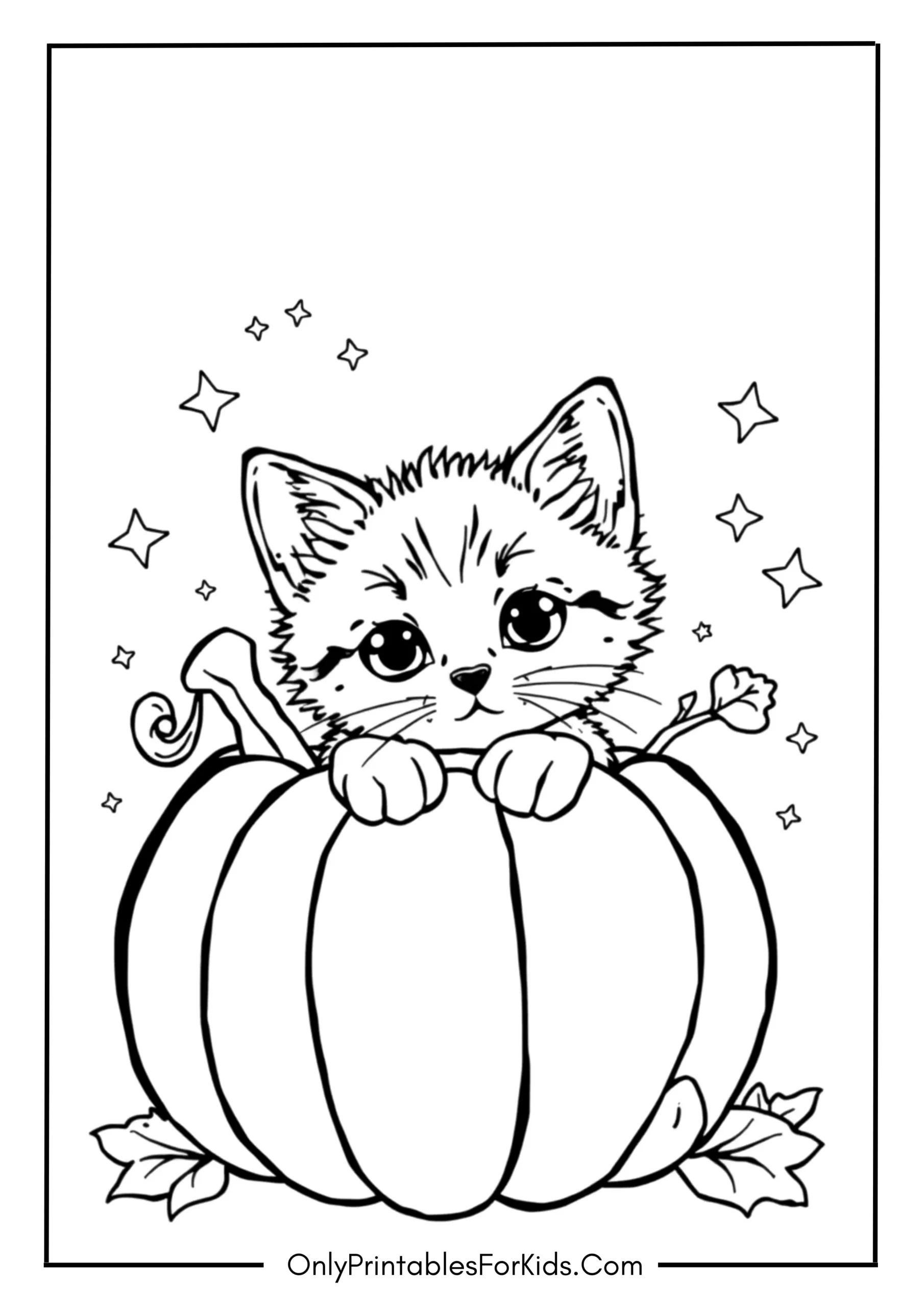 Cute Kitten in a Pumpkin