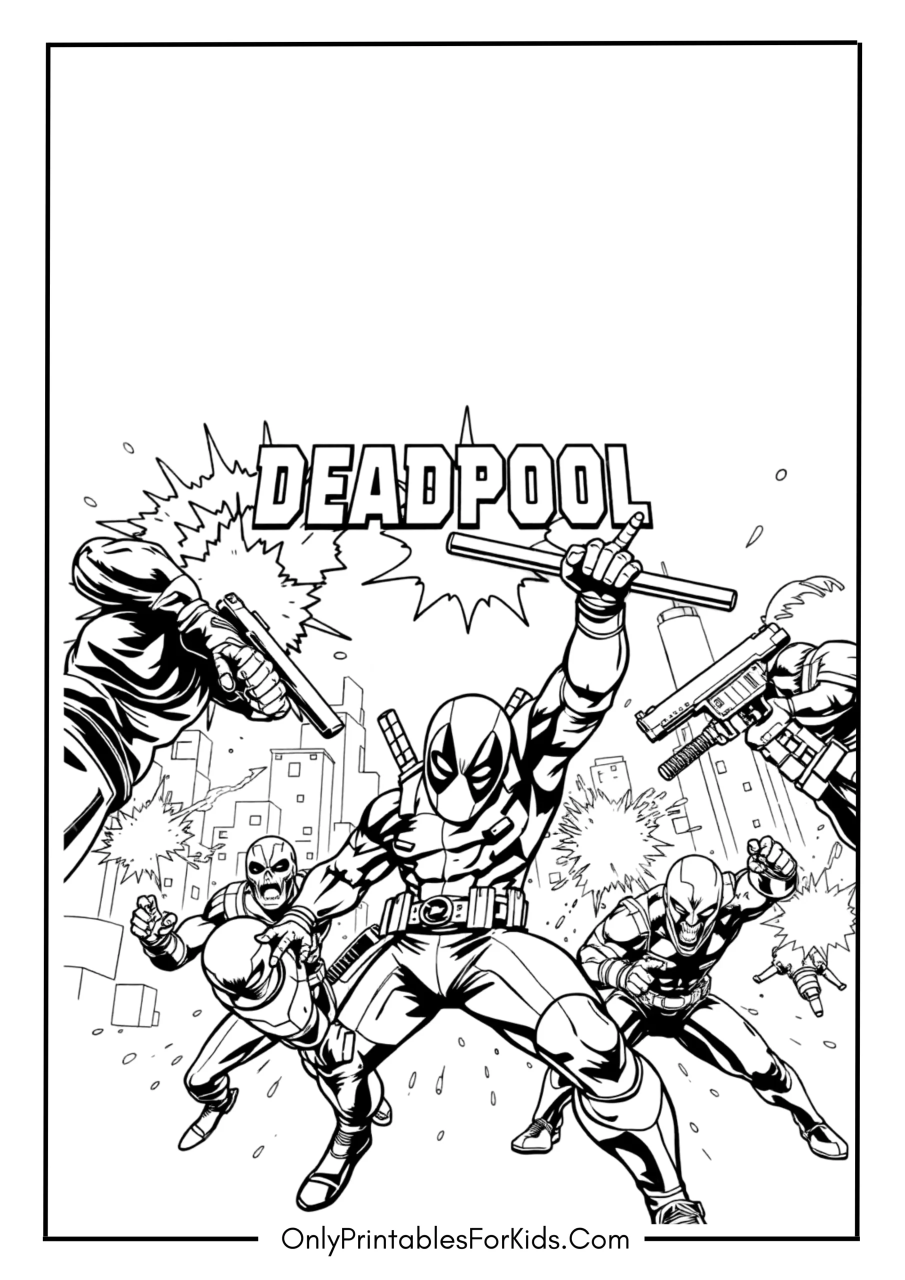 Deadpool Fighting Villains Coloring Page