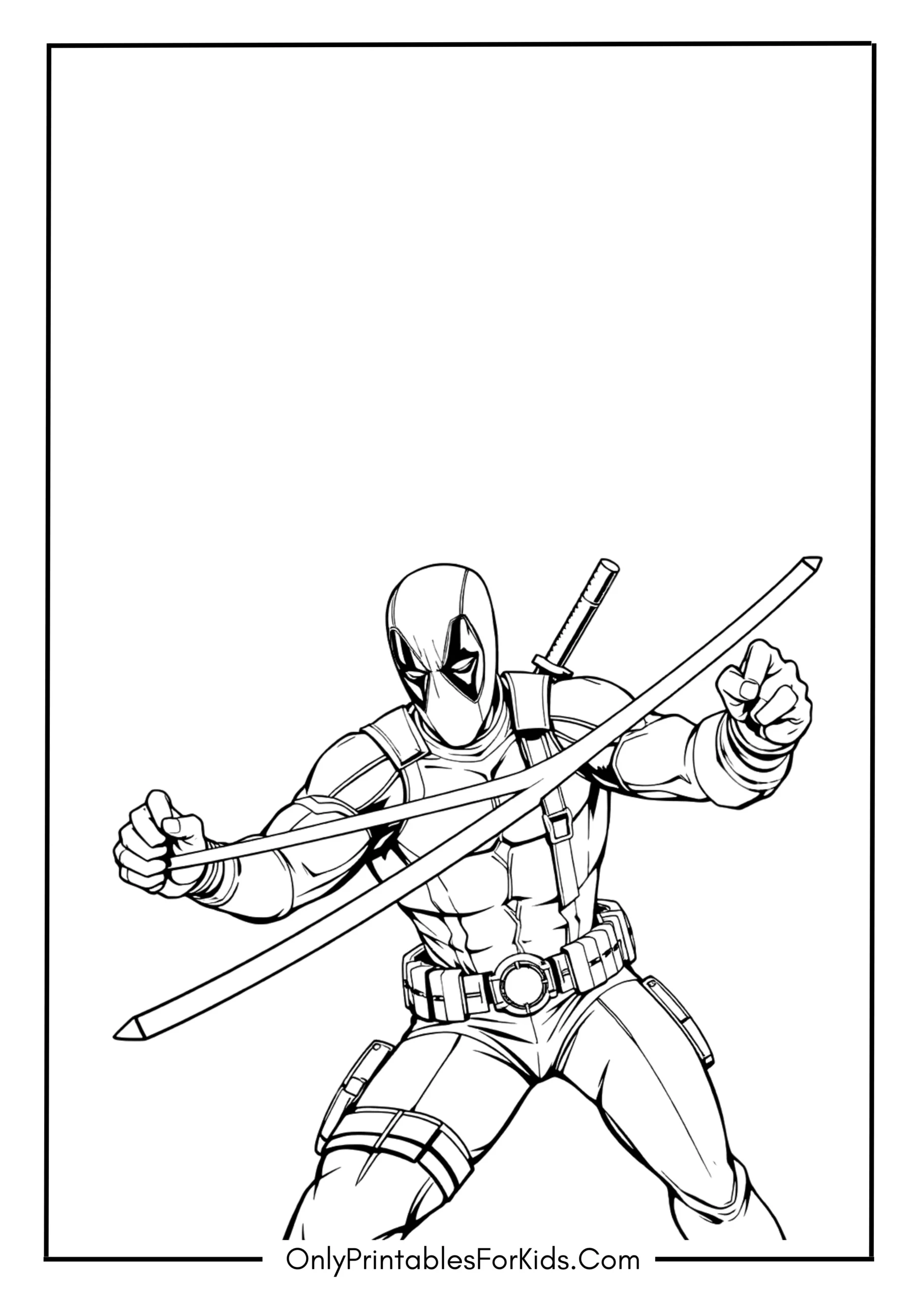 Deadpool Throwing Katanas Coloring Page