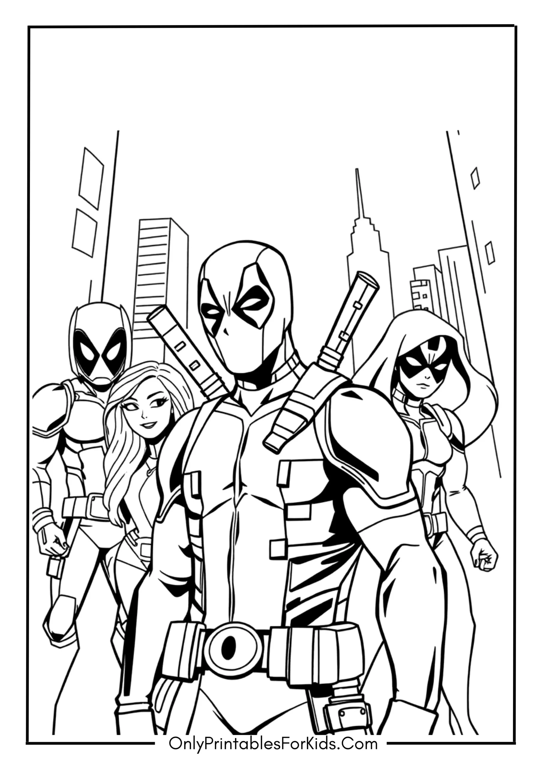 Deadpool and Friends Coloring Page