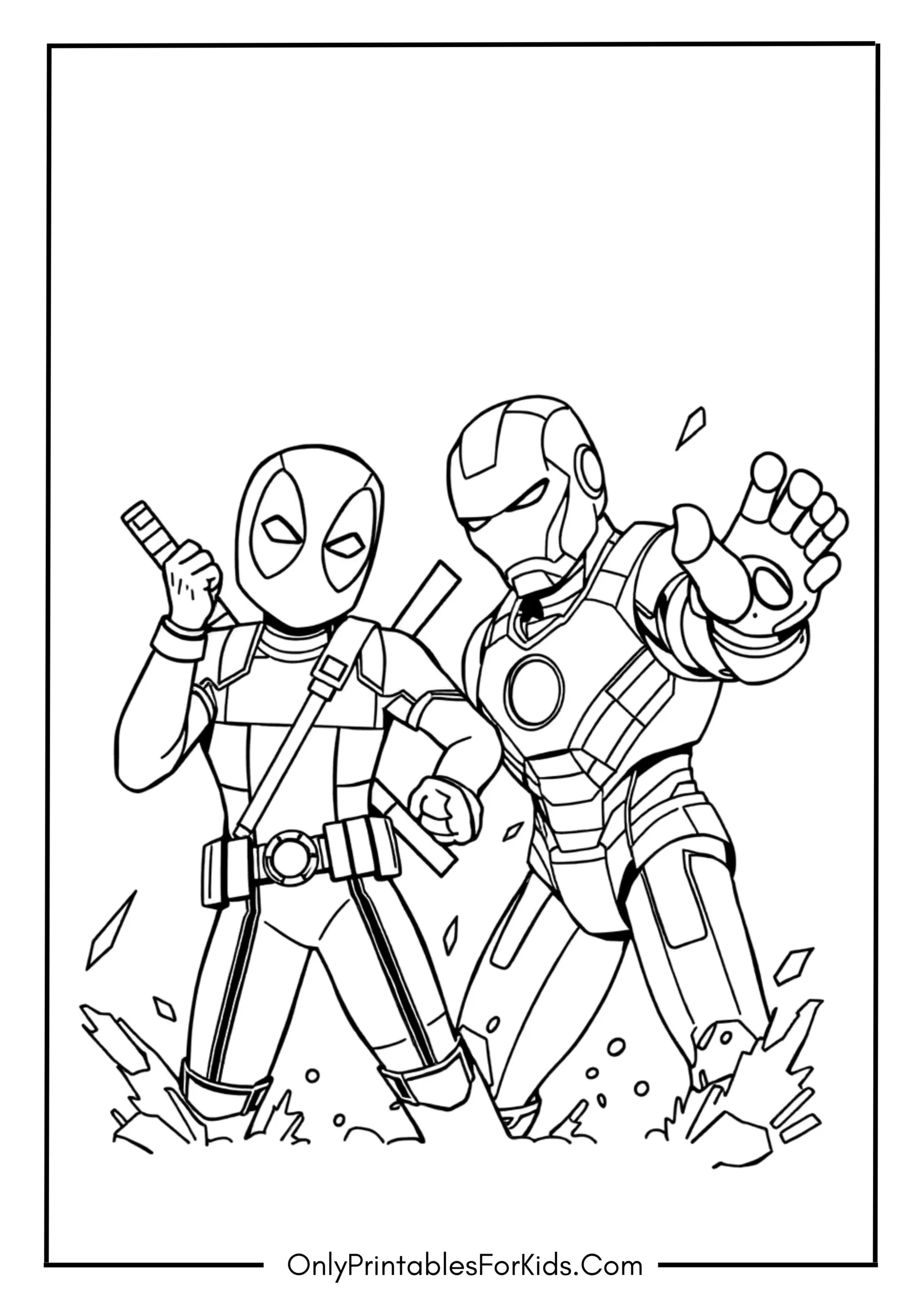Deadpool and Iron Man Coloring Page