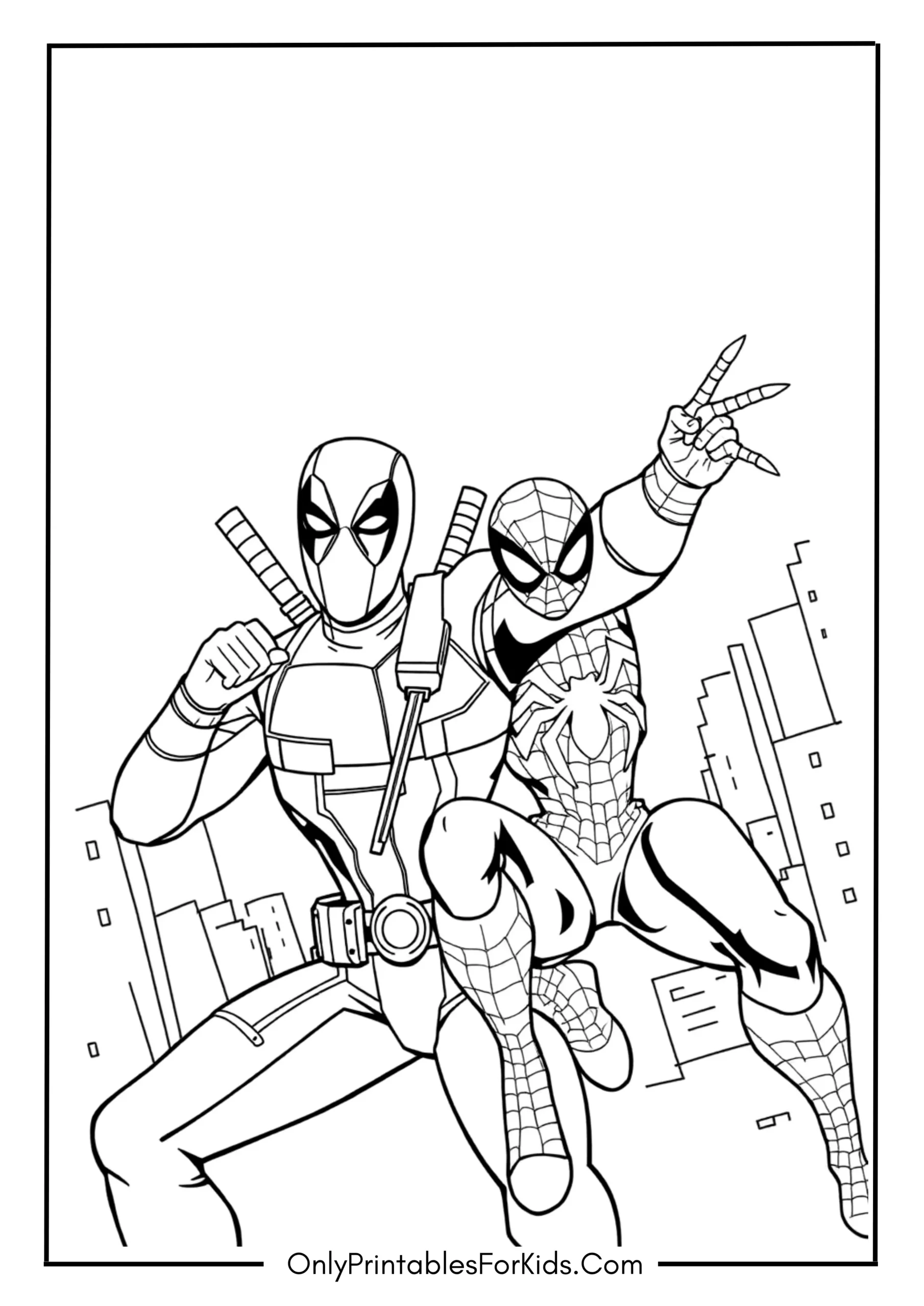 Deadpool and Spider-Man Coloring Page