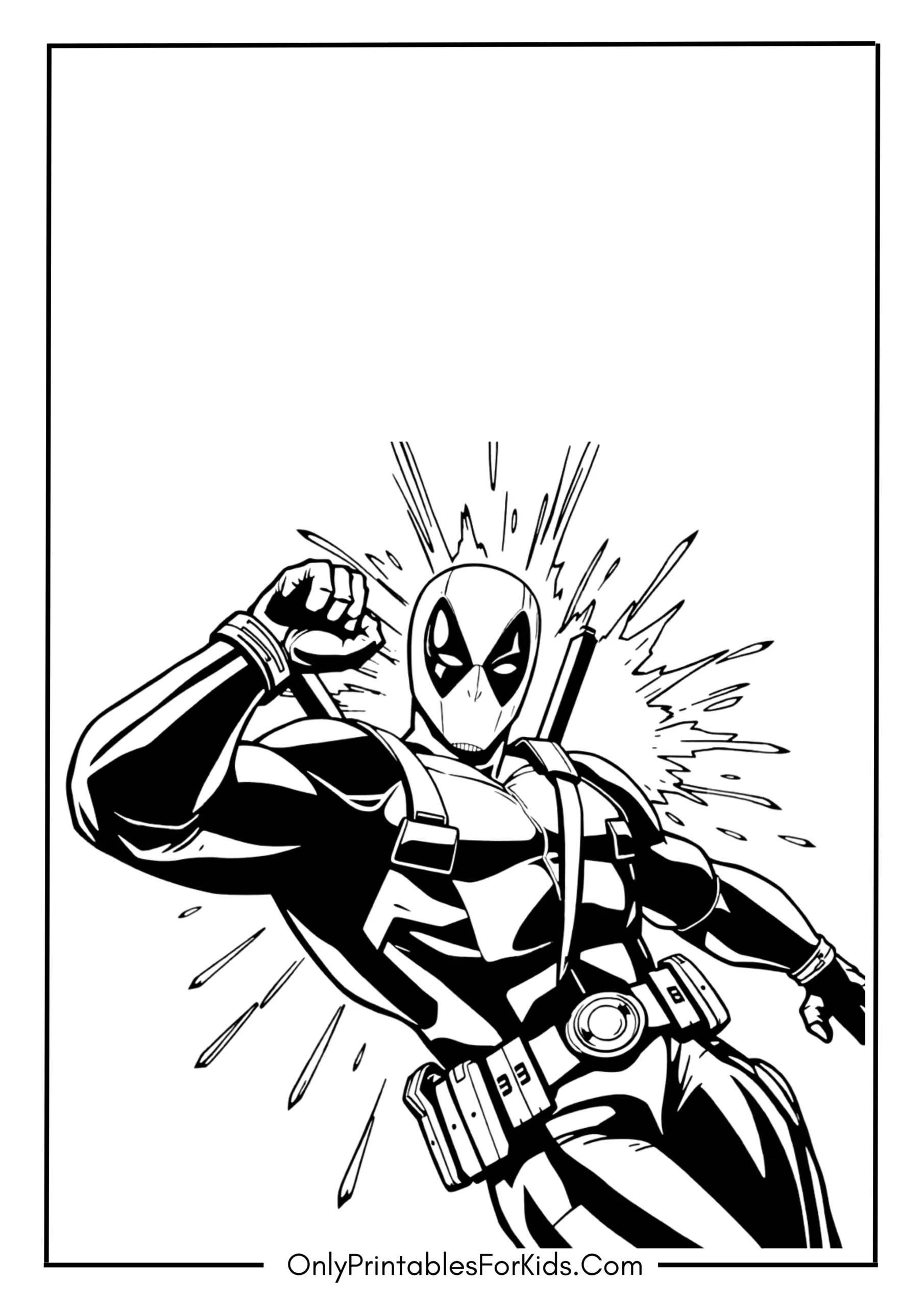 Deadpool in Action Pose Coloring Page