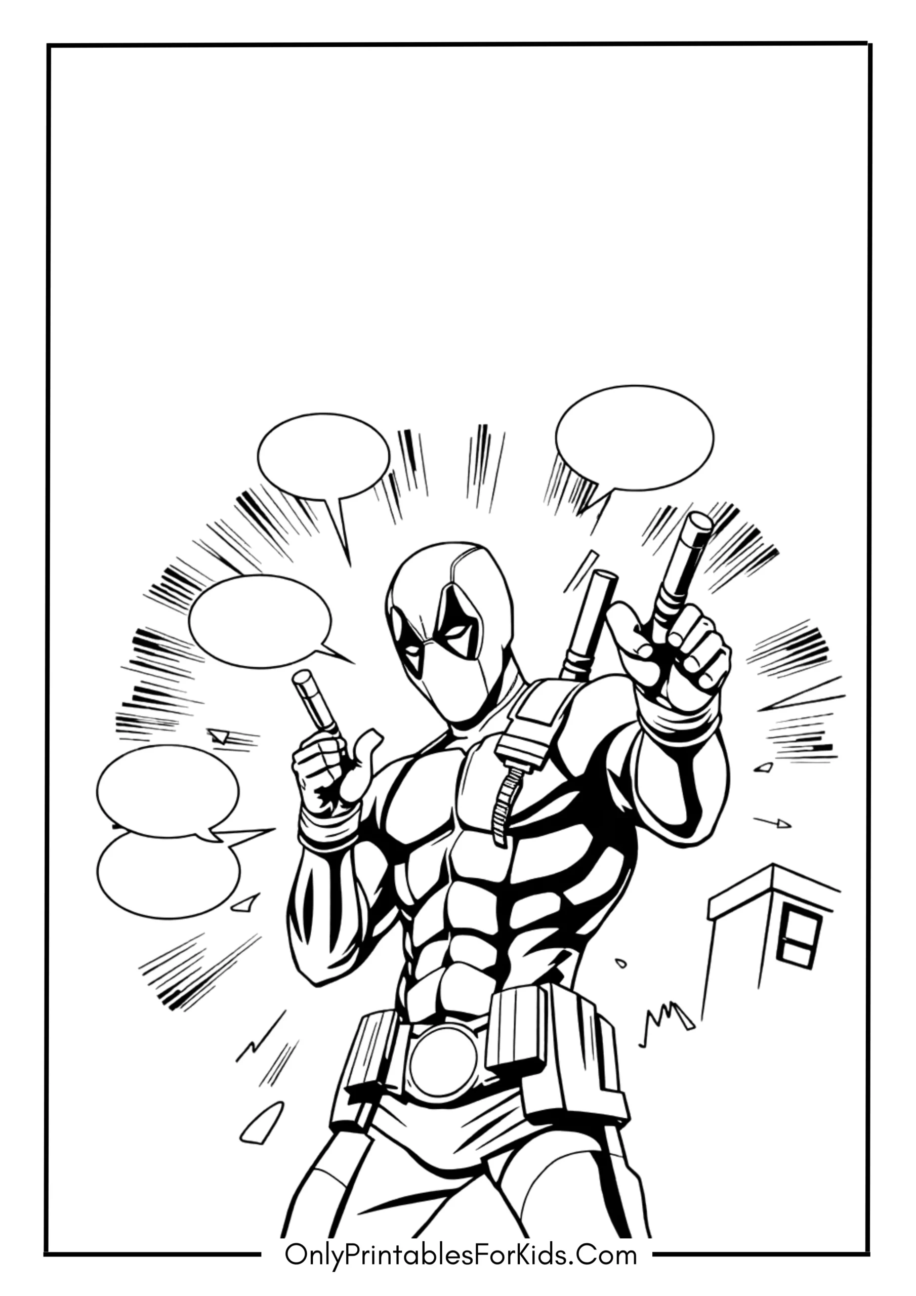Deadpool in Comic Strip Panel Coloring Page