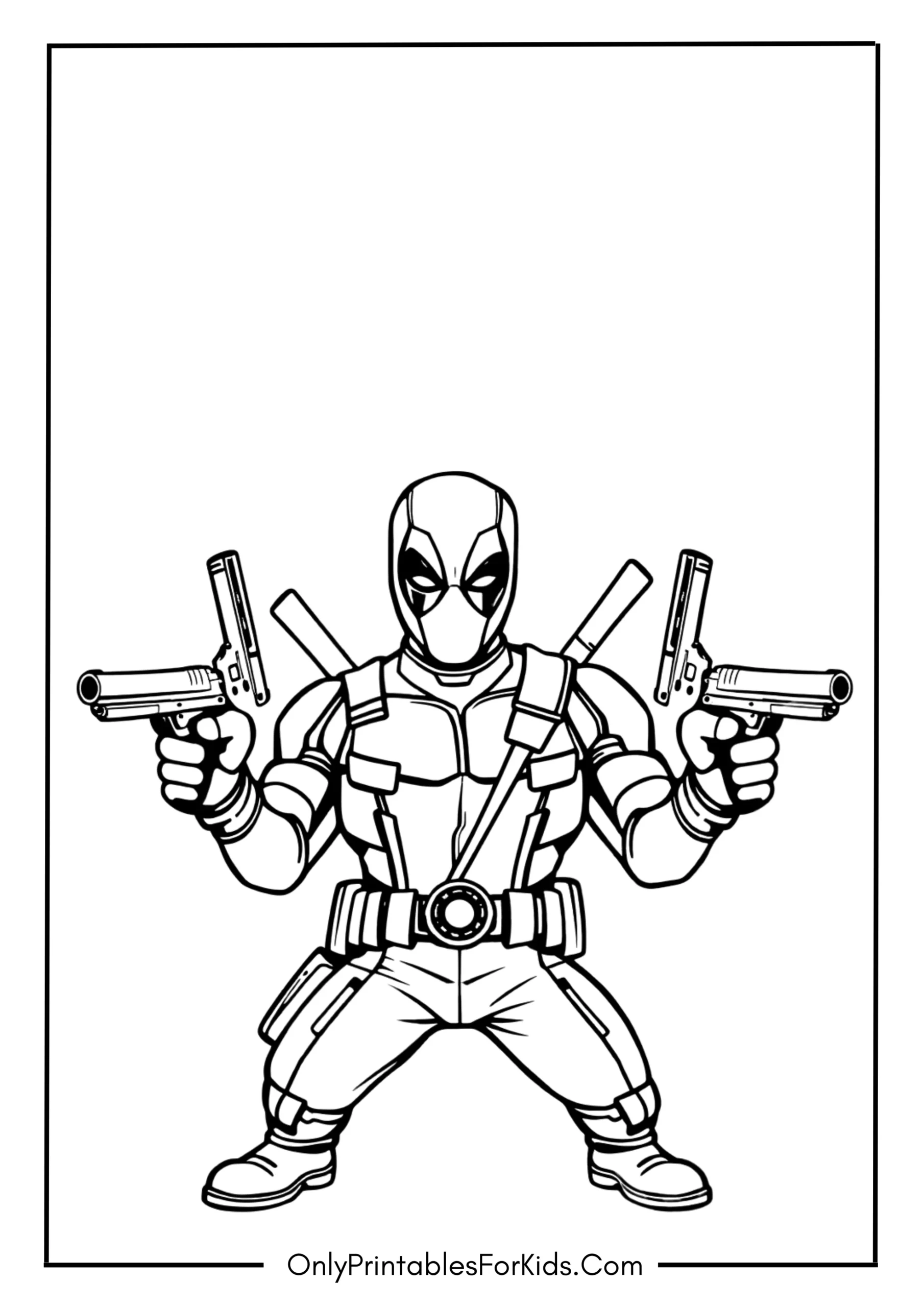 Deadpool with Guns Coloring Page