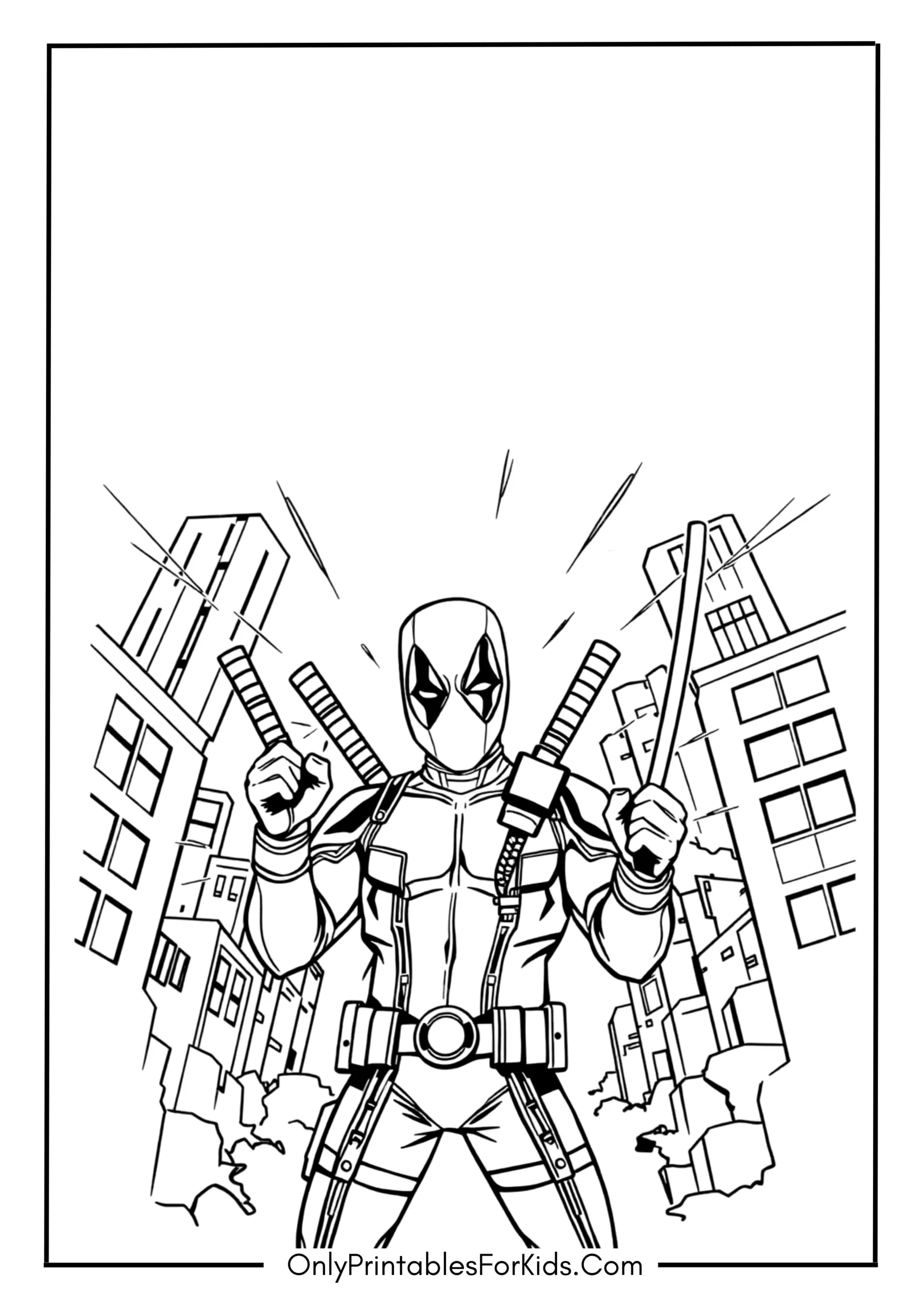 Deadpool with Katanas Coloring Page