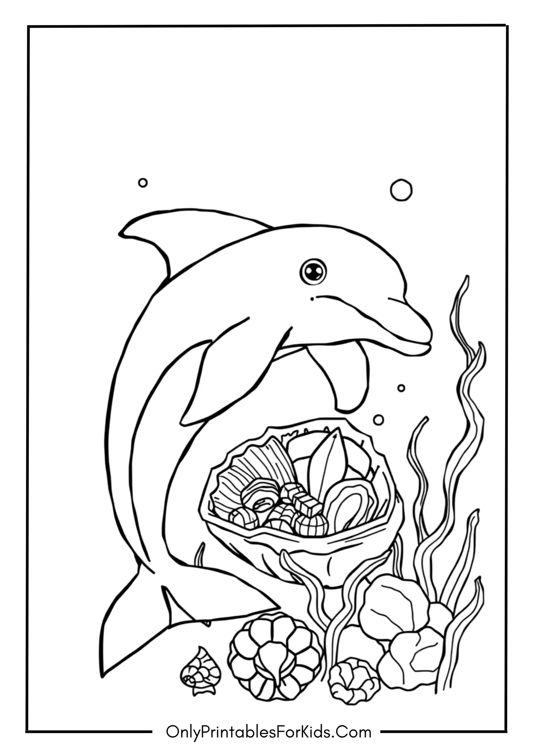 Detailed Dolphin with Ocean Treasures