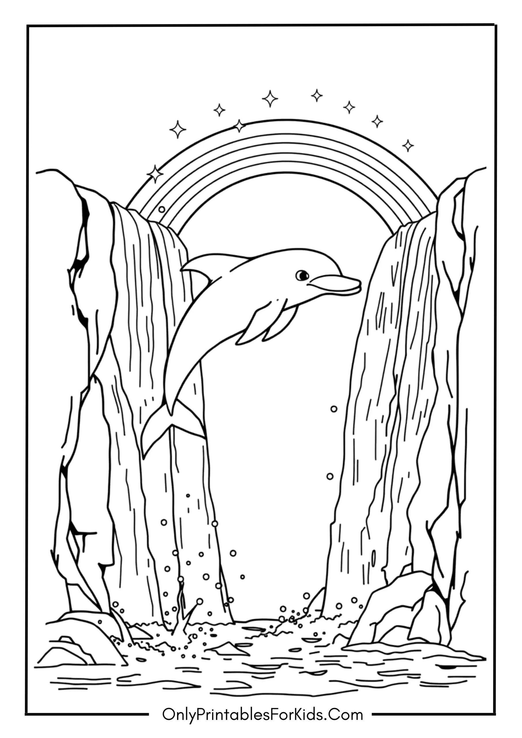 Dolphin Jumping Out of a Sparkling Waterfall