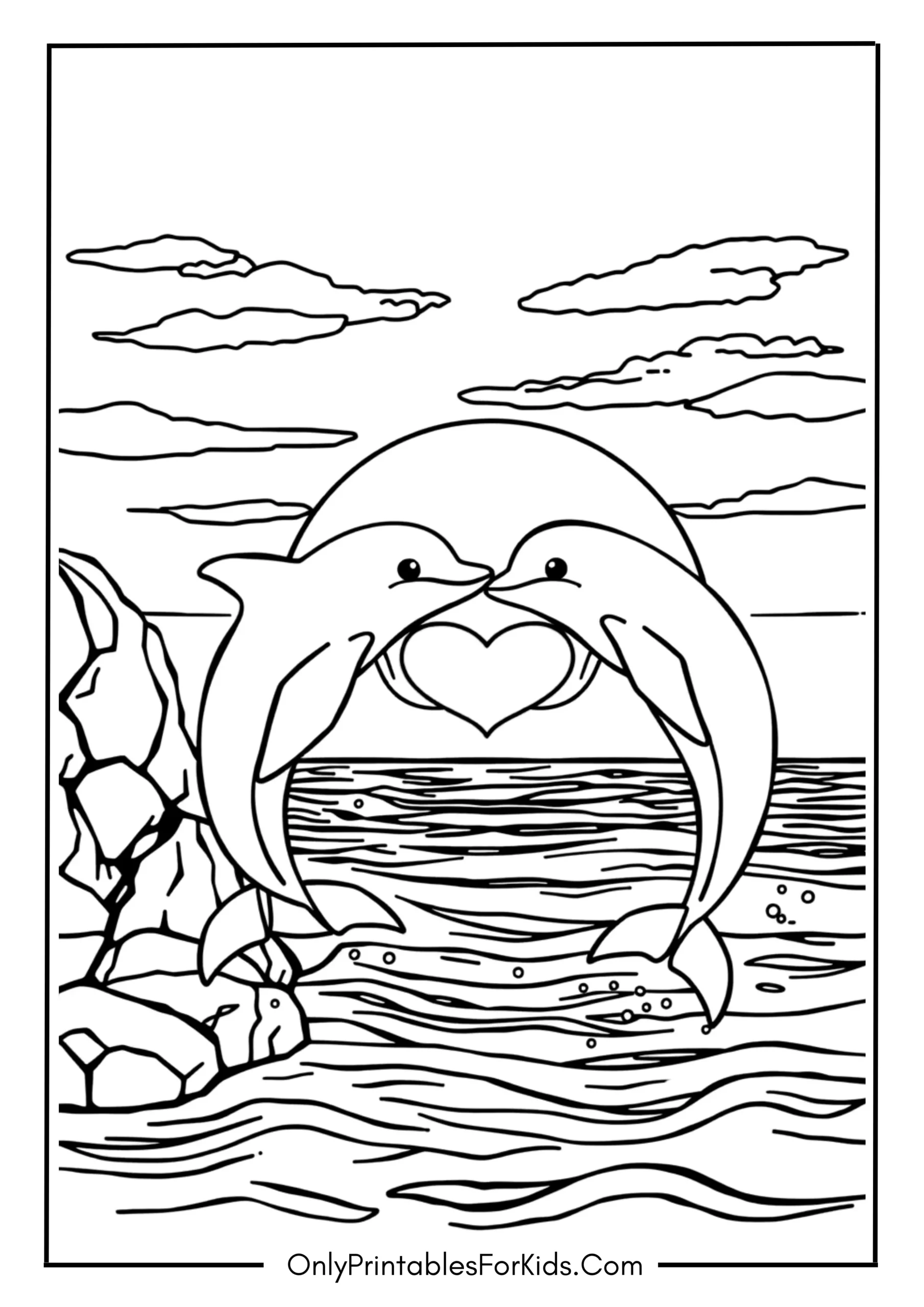 Dolphin Pair Creating a Heart in the Sunset